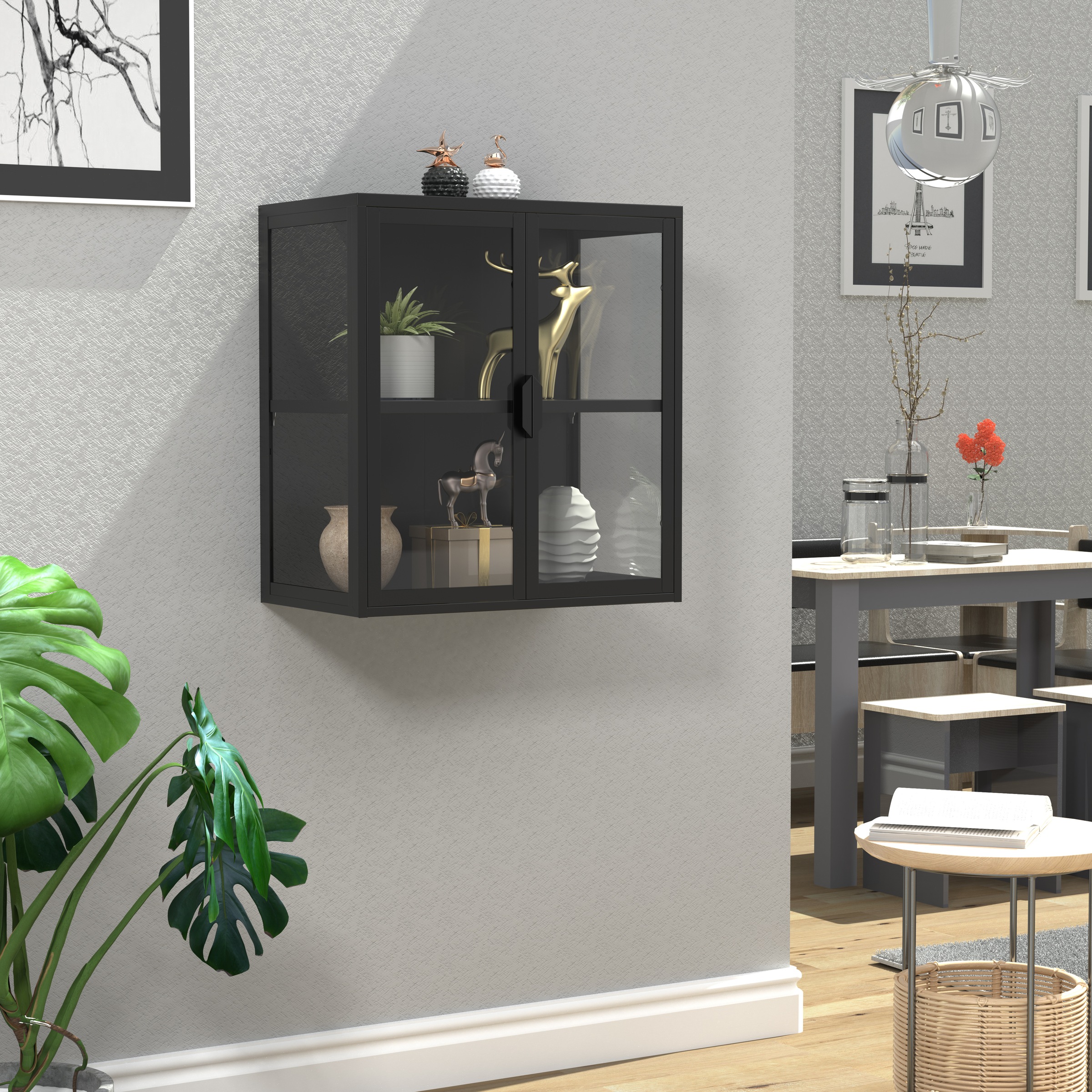 VCM Wandregal »Stahl Wandvitrine Hängevitrine Vitrine Glas Flokas«