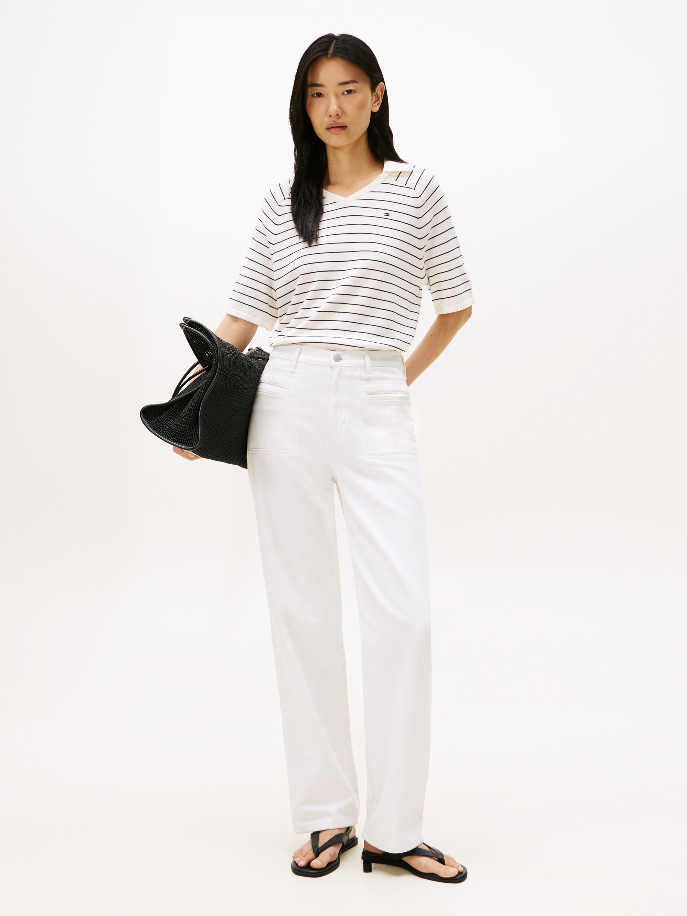 Tommy Hilfiger Strickpullover »CO JERSEY STCH POLO V-NK S/S SWT«