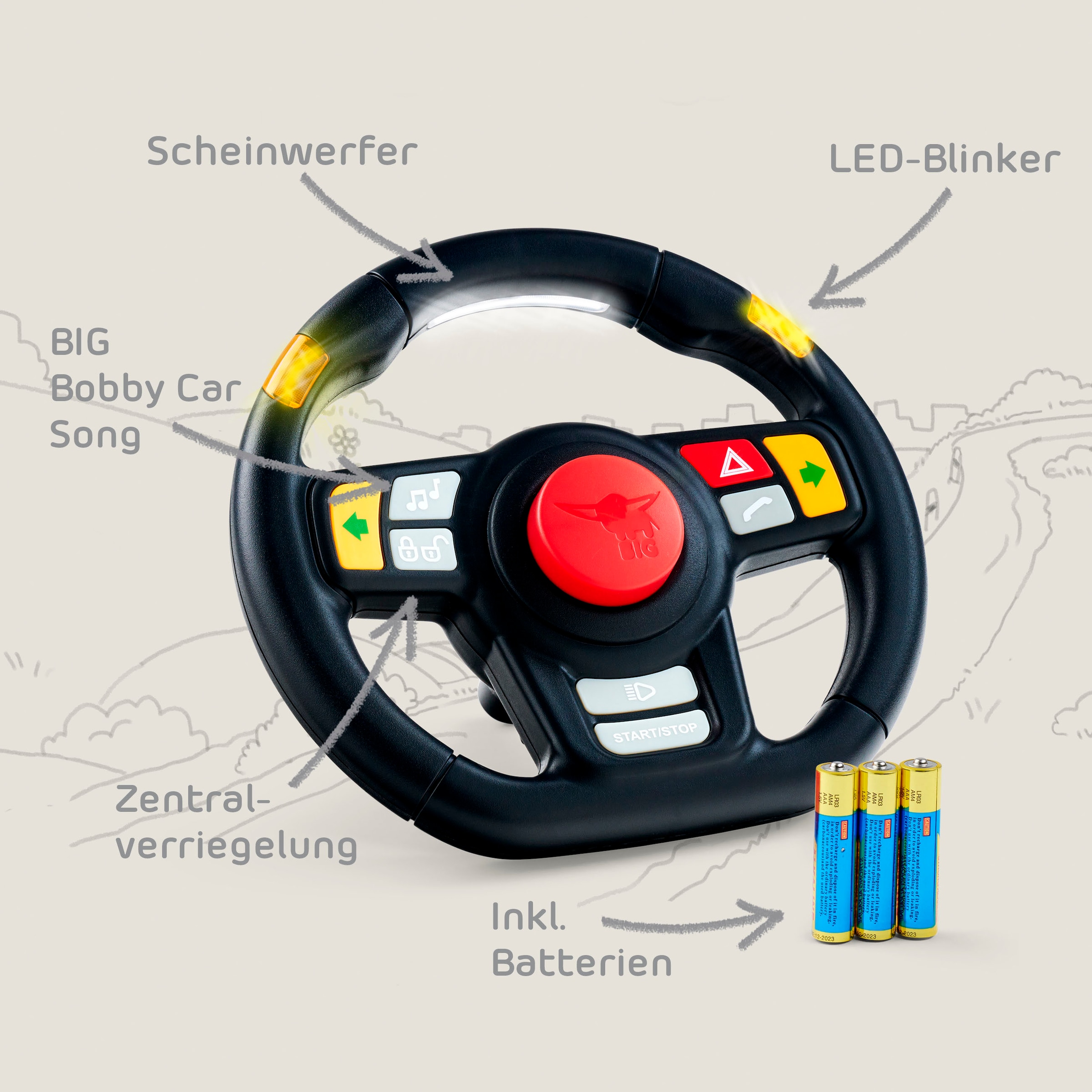BIG Spielfahrzeug-Lenkrad »BIG Sound Lenkrad«, mit Licht und Sound