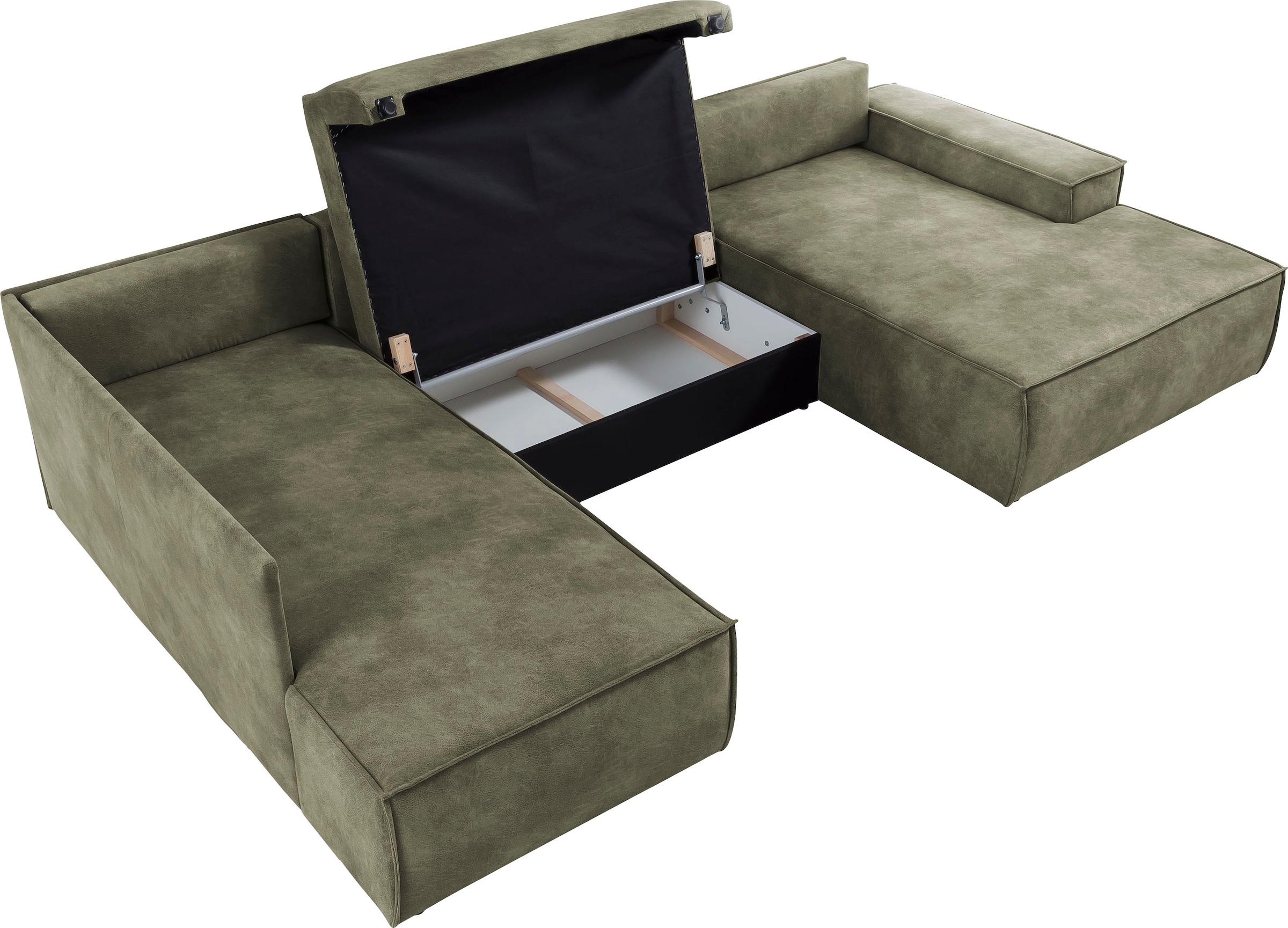 Home affaire Wohnlandschaft »SHERWOOD 329 cm, U-Form, Schlafsofa,«, Schlaffunktion m. Bettkasten (194x139 cm), Cord, Vintage, Samtvelours