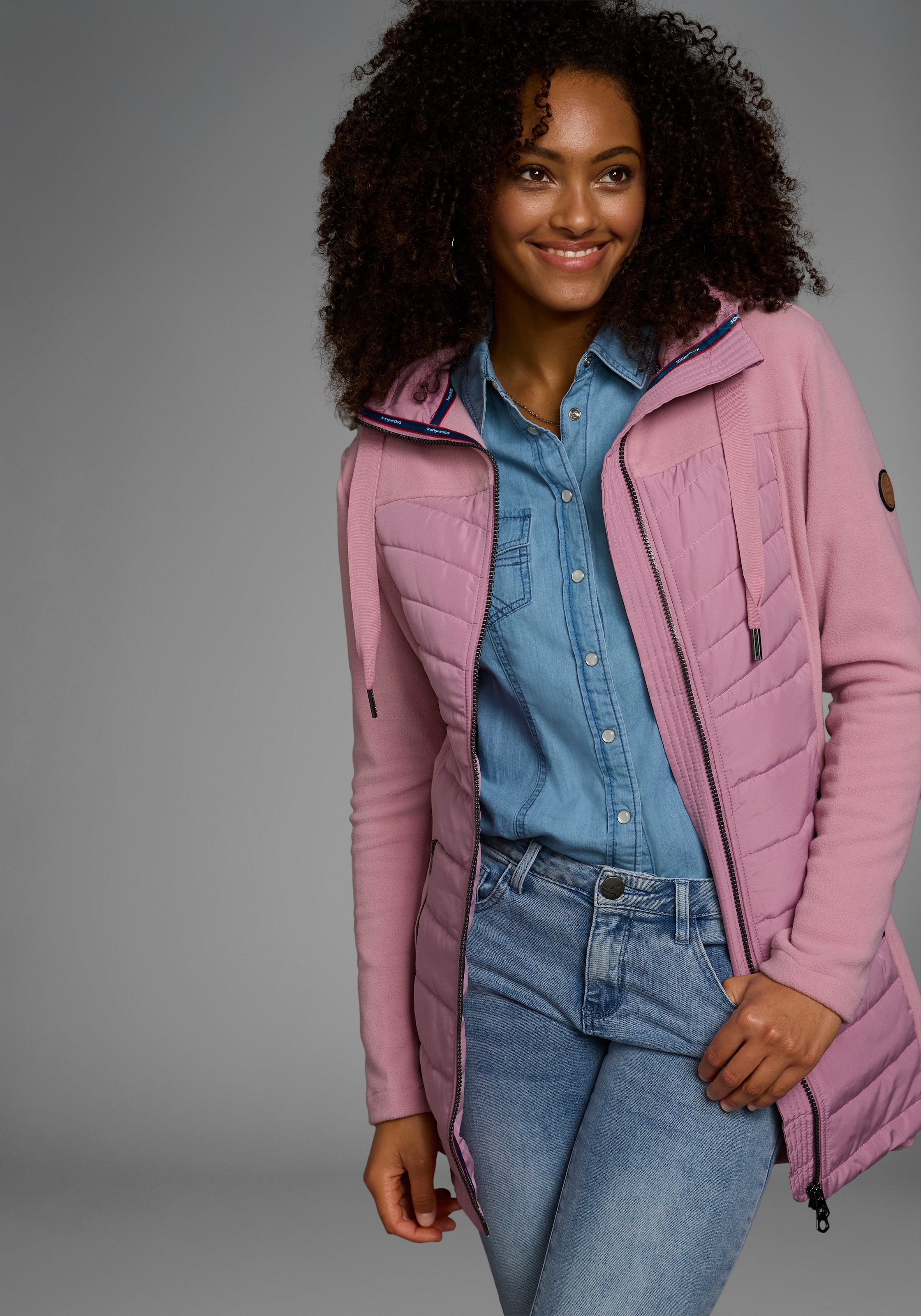 KangaROOS Langjacke, mit Kapuze, Hybridjacke - Fleecejacke mit wattierten Bereichen
