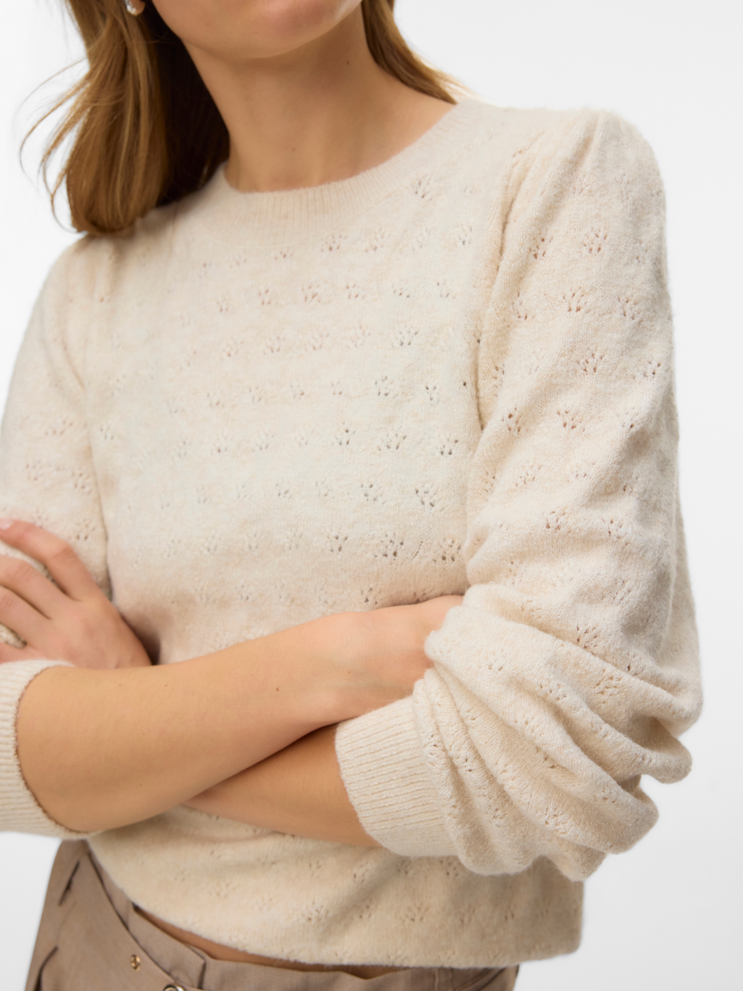 Vero Moda Strickpullover »VMDOFFY STITCH LS O-NECK PULLOVER NOOS« Materialmix, regular fit