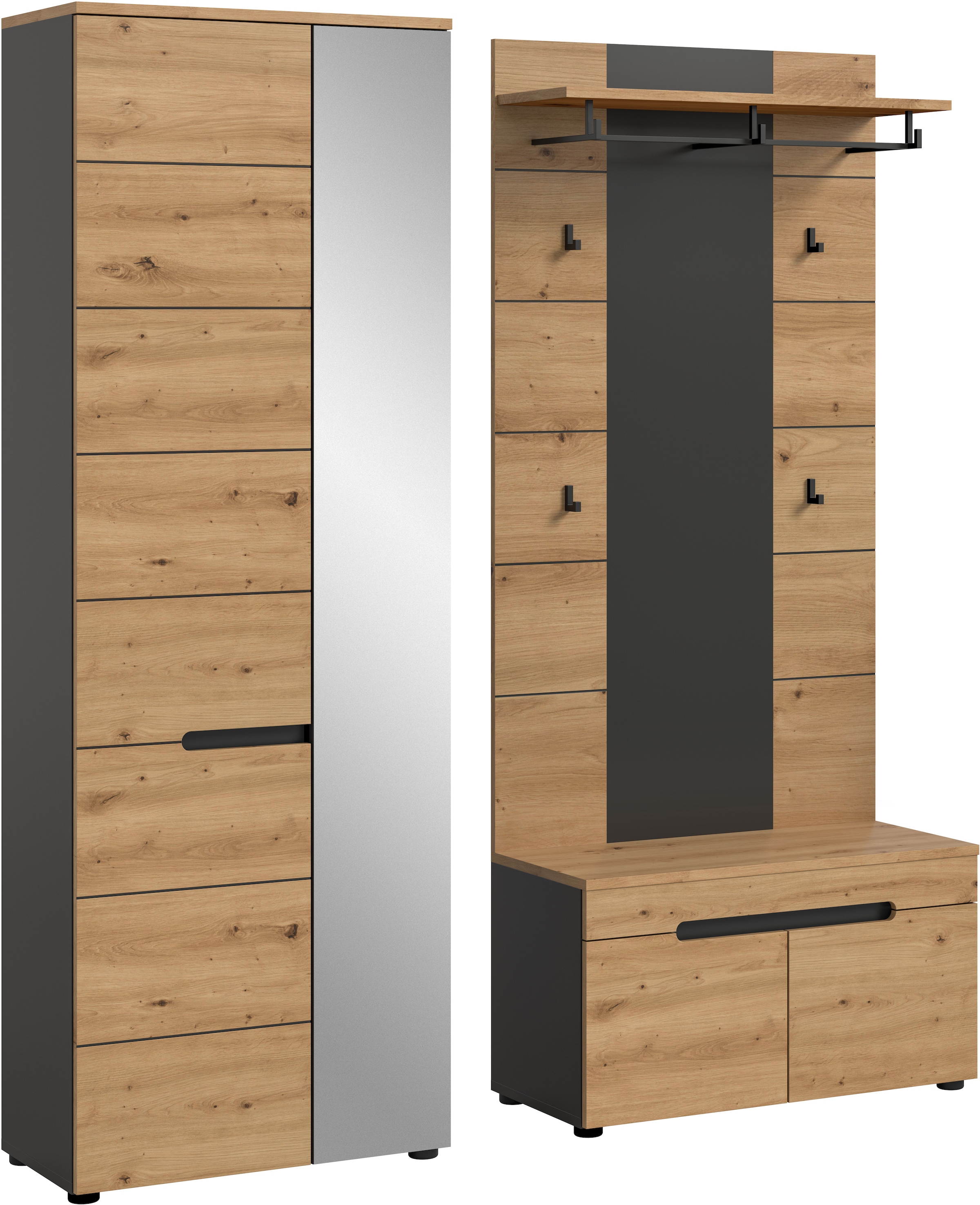 INOSIGN Garderoben-Set »REHAT, TOPSELLER!, 3-teilig, Breite 160 cm, individuell erweiterbar« Set, bestehend aus: Garderobenschrank, Sitzbank und Paneel, 3 Stk. tlg.