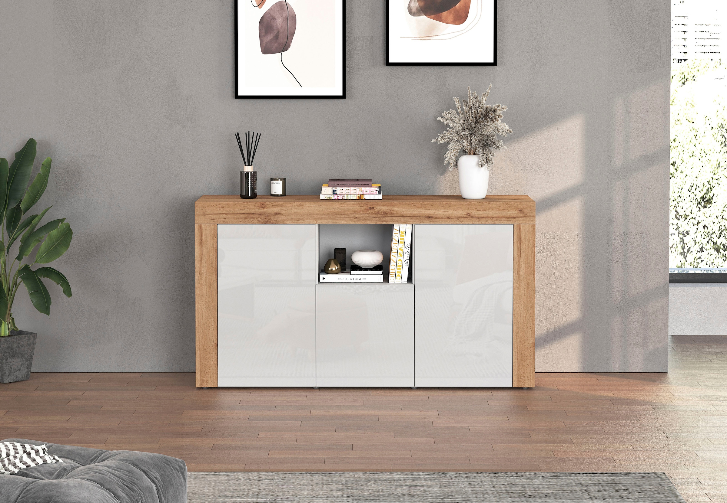 INOSIGN Sideboard »CHRONOS Breite 155 cm mit 3 Türen, 1 offenes und 6 geschlossene Fächer«, (1 St.), Sideboard,Kommode, Schrank, Grifflos mit Push to Open, Made in Italy