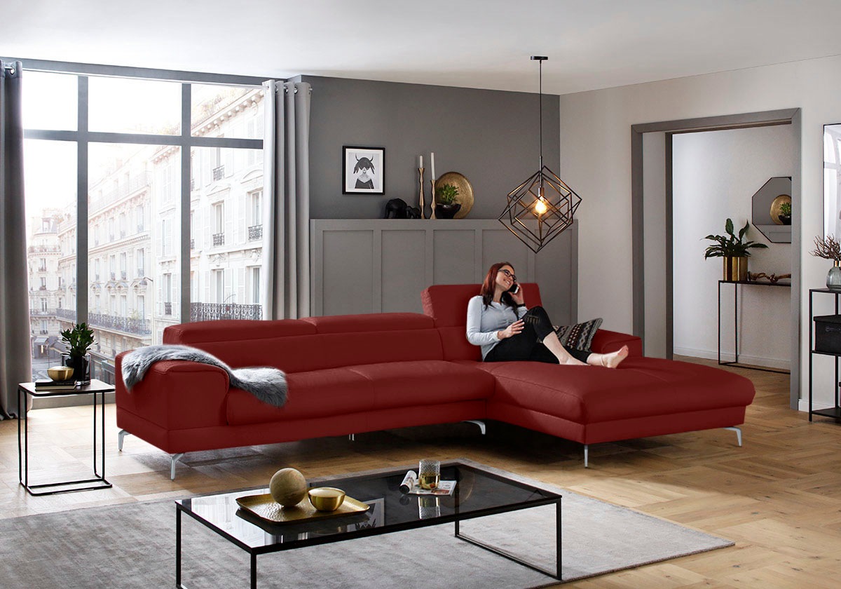 W.SCHILLIG Ecksofa »piedroo, Designsofa mit tollem Sitzkomfort, bequem und elegant, L-Form«, Kopfteilverstellung, wahlweise mit Sitztiefenverstellung, Breite 343cm