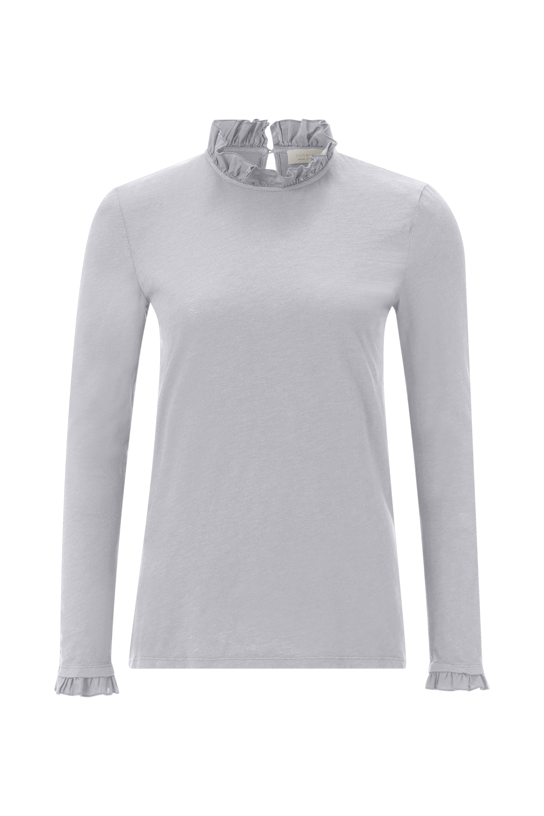 RICHROYAL Langarmshirt »2409 O Slub F LS« mit Rüschenkante an Ausschnitt und Ärmelsaum