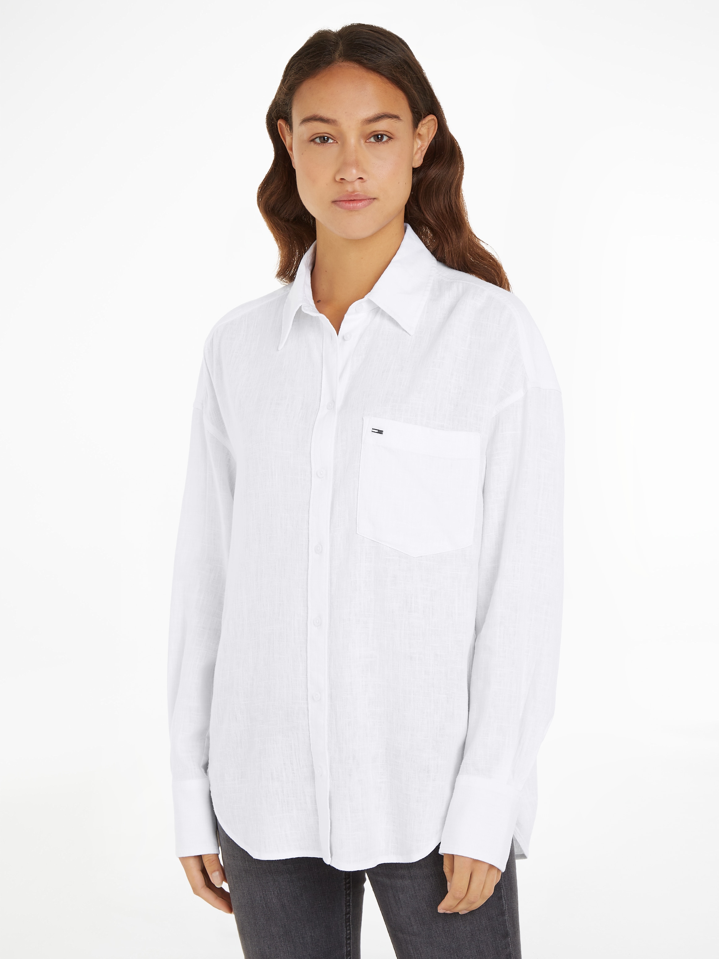 Klassische Bluse »TJW SP OVR LINEN SHIRT«, mit Tommy Jeans Flagge