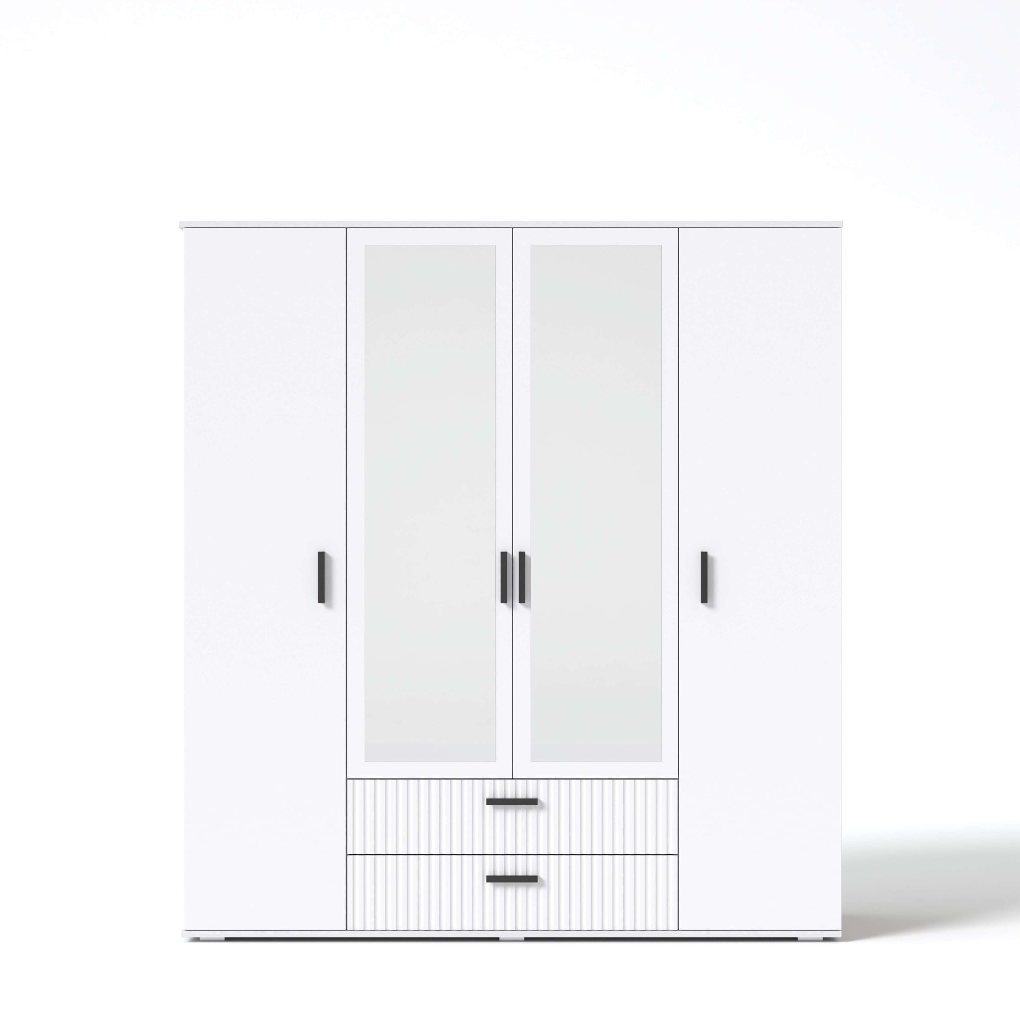 OTTO home Kleiderschrank »KOLLINE, modern mit viel Stauraum & geriffelter Struktur« H/B/T ca. 190/180/52cm,  Garderobe 4 Fächer, Kleiderstange, 2 Schubladen, 2 Spiegel