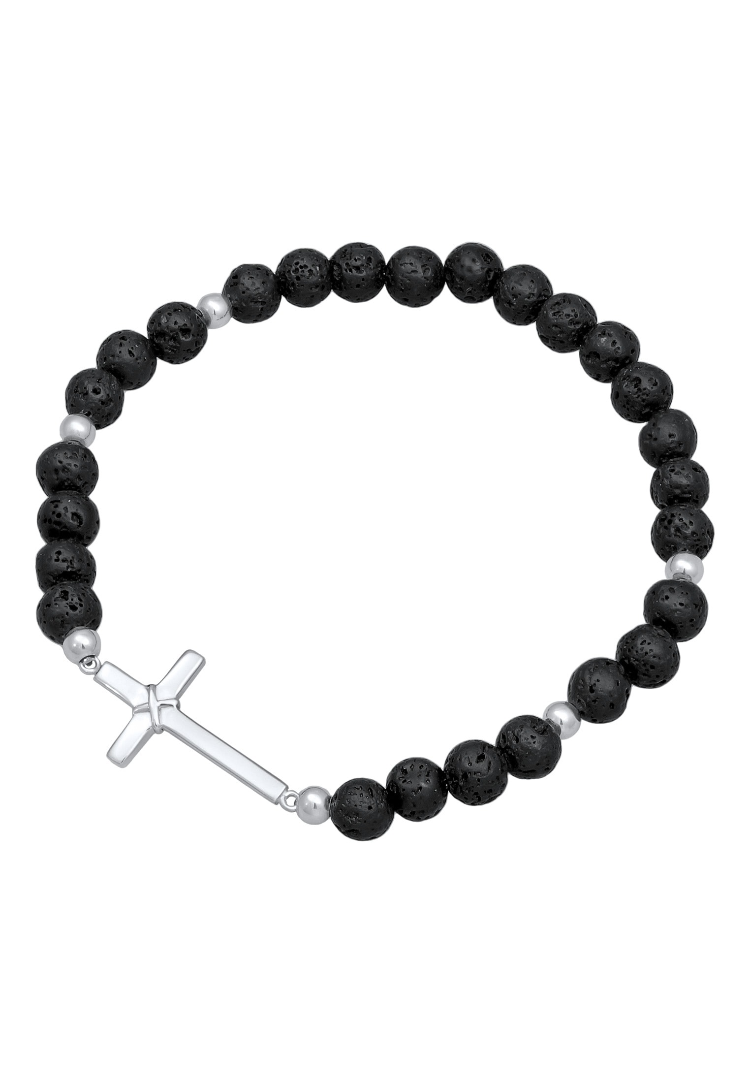 Kuzzoi Armkette »Armband Lava Perlen Schwarz Kreuz 925 Silber«