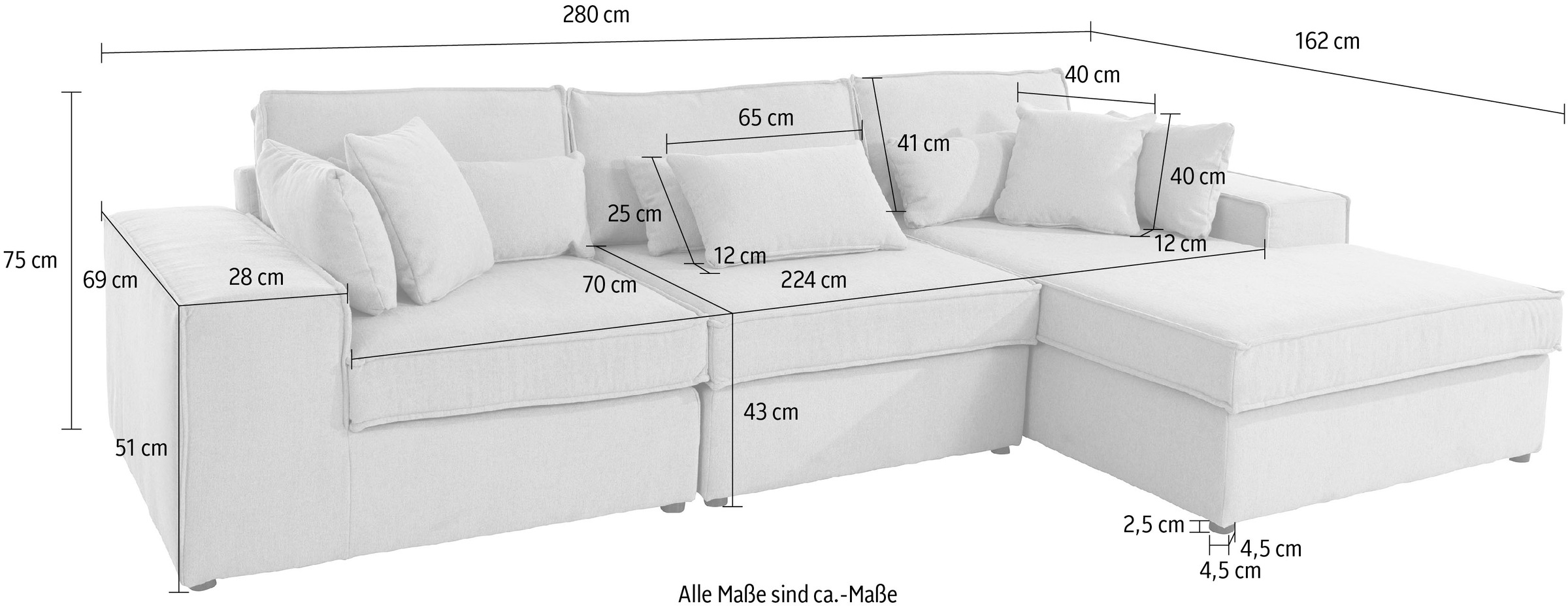 RAUM.ID Ecksofa »Florid L-Form«, 3 Teile, bestehend aus Modulen, viele Bezugsqualitäten, auch in Cord