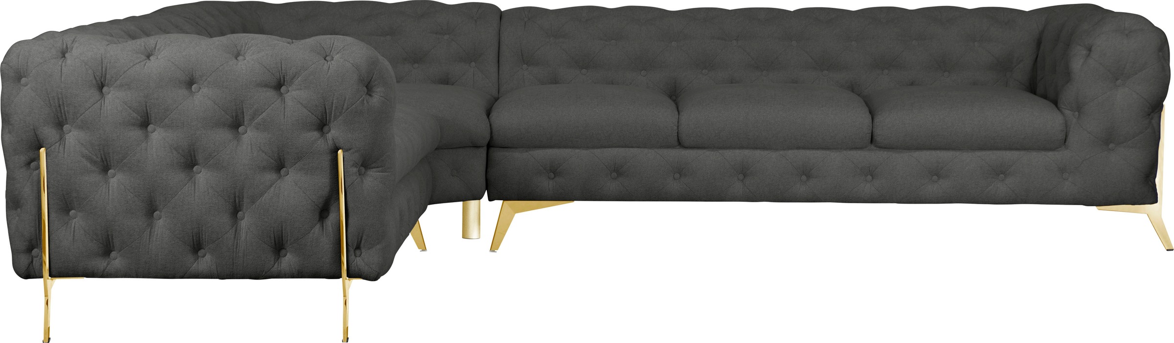 Leonique Chesterfield-Sofa »Amaury L-Form«, großes Ecksofa, Chesterfield-Optik, Breite 323 cm, Fußfarbe wählbar