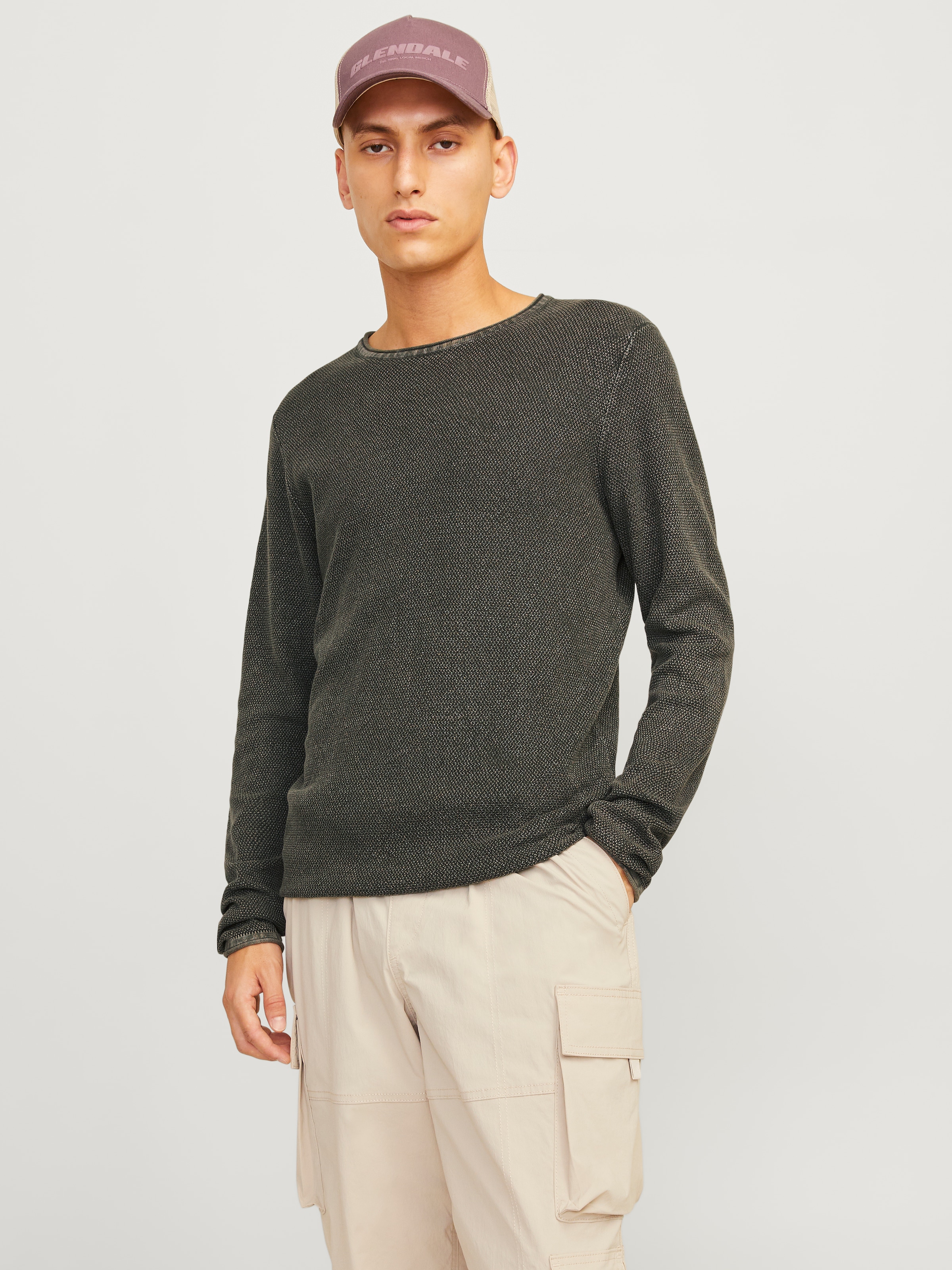 Rundhalspullover »JJDEAN KNIT CREW NECK AW24«, in gewaschener Optik