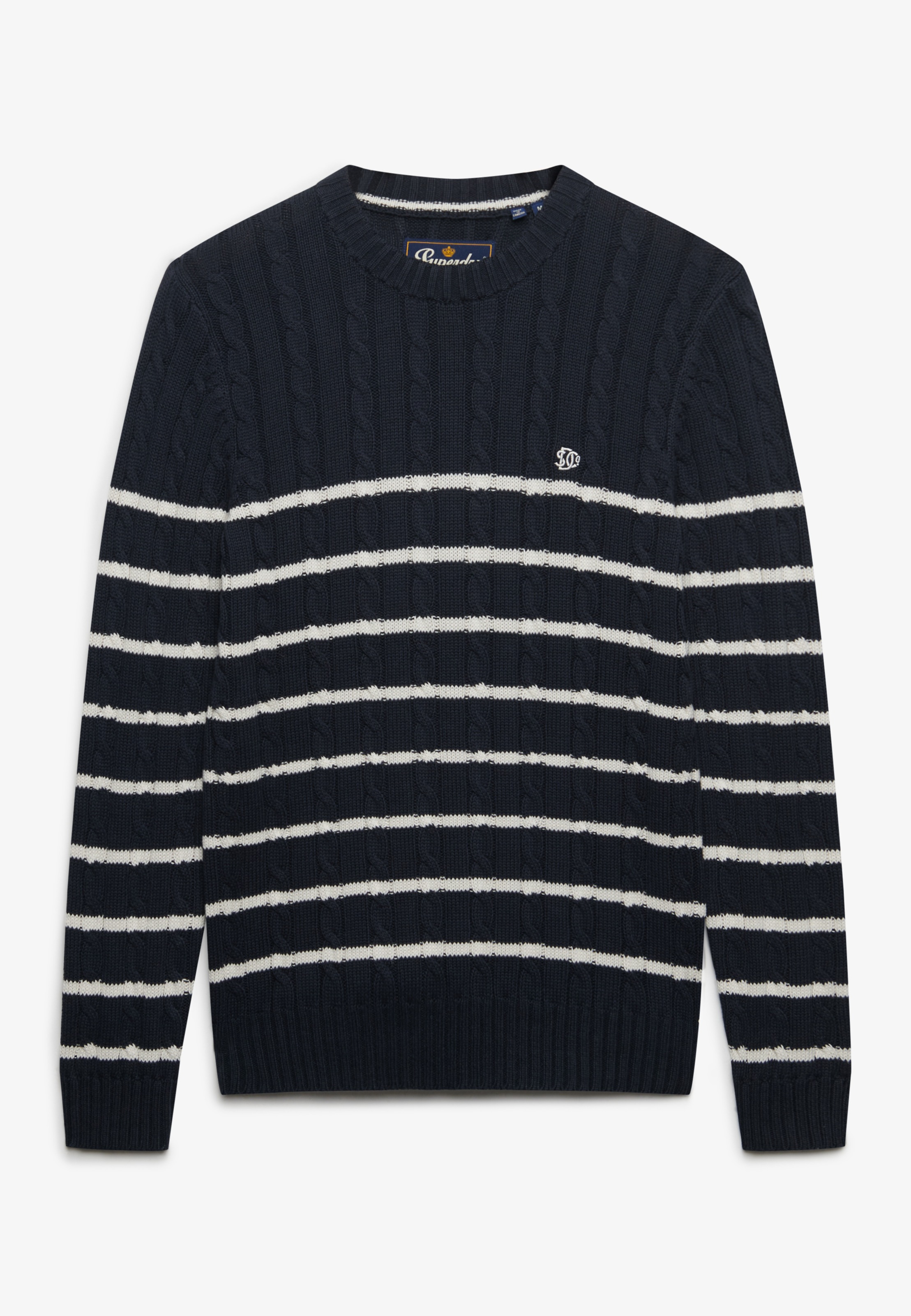 Superdry Rundhalspullover »COTTON STRIPE CABLE JUMPER« Baumwolle, slim fit