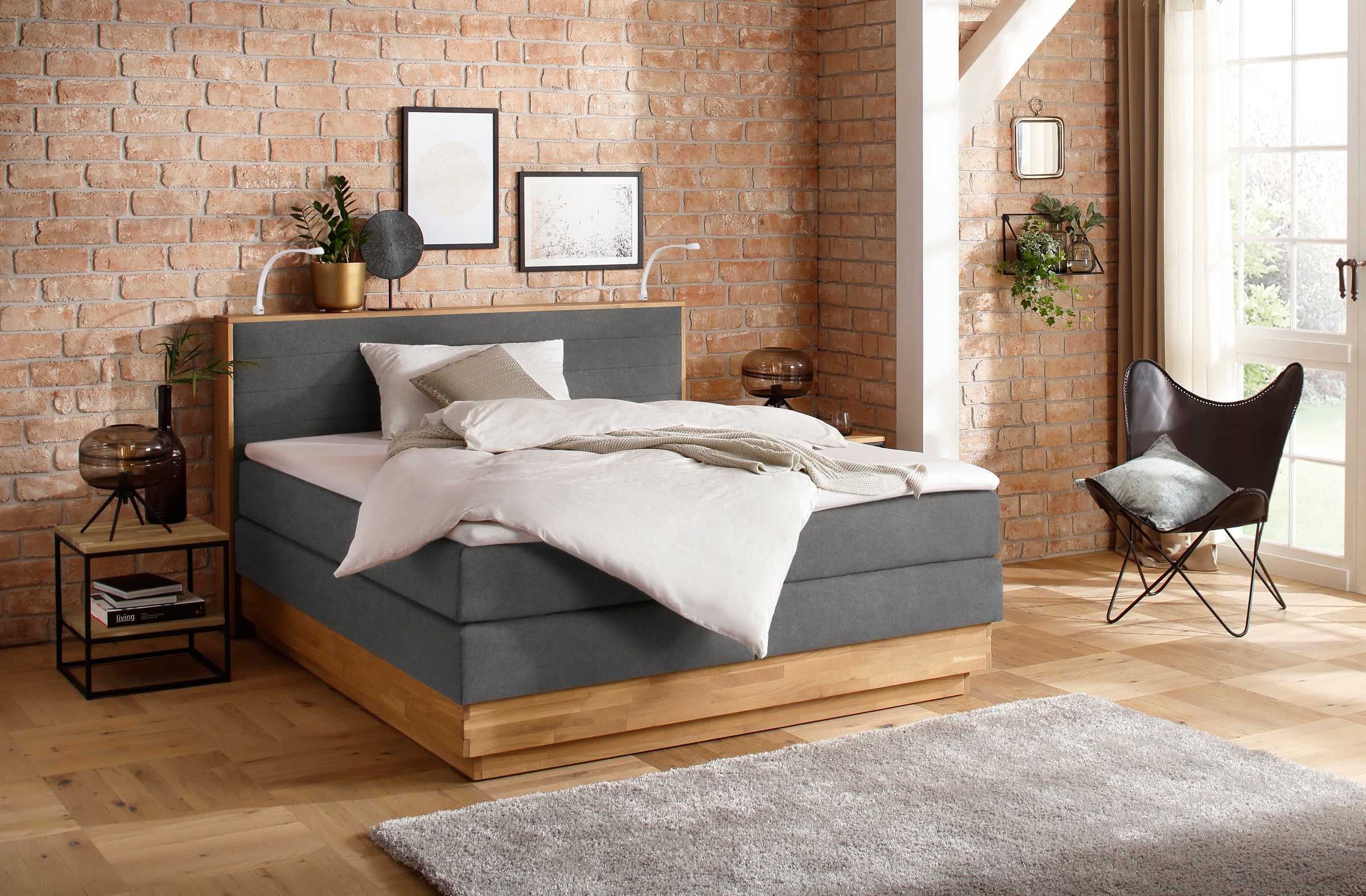 Home affaire Boxspringbett »Cavan«, Eiche, inkl. Bettkasten & Topper, verschiedene Härtegrade (auch H4)