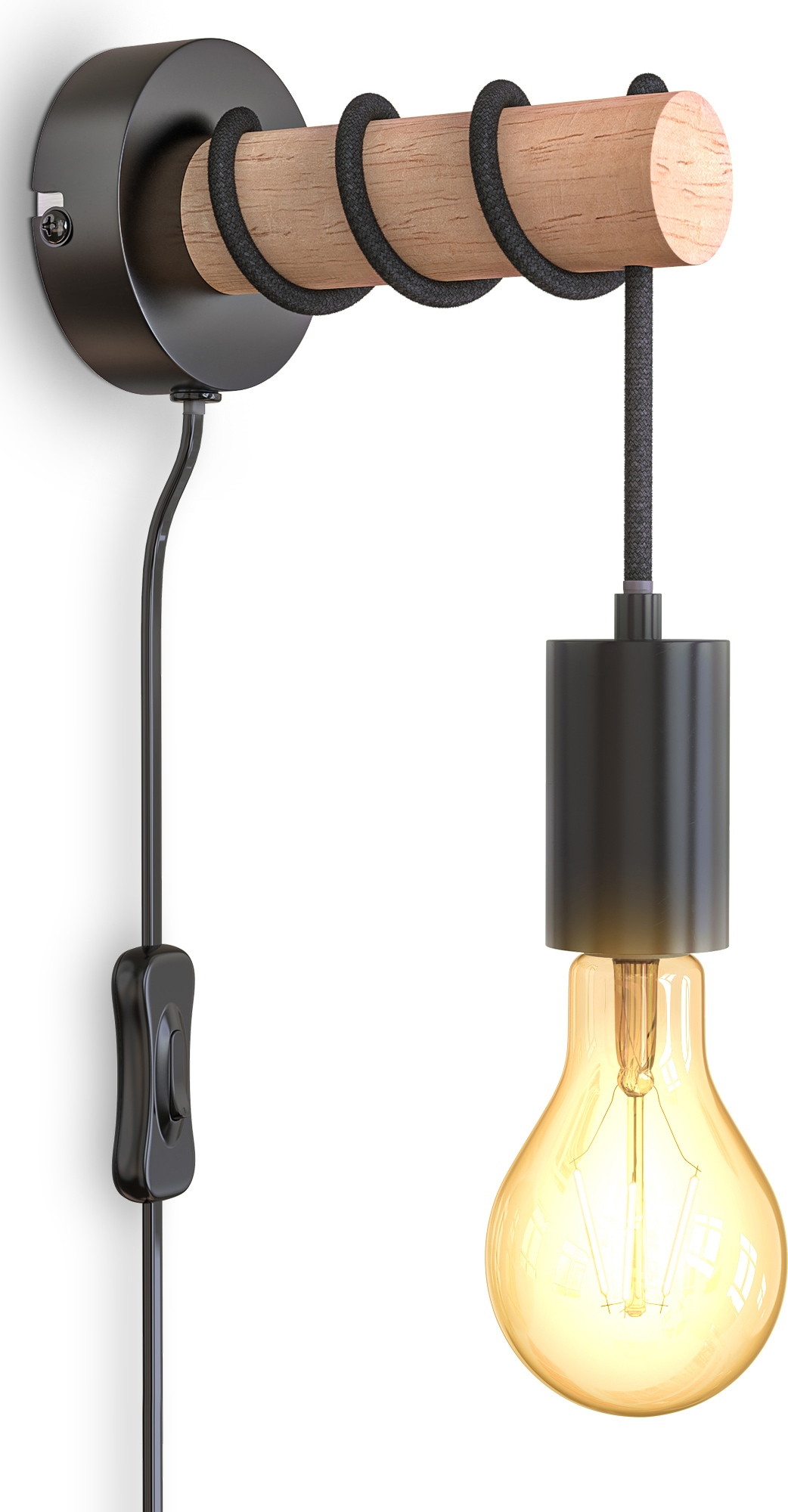 Wandleuchte »BK_WL1340 Wandlampe Innen, Industrial Design, Stahl, Holz, E27«, 1...