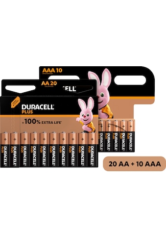 Duracell Batterie »20+10 Pack: 20x Mignon/AA/LR06 + 10x Micro/AAA/LR03«, LR06,... kaufen