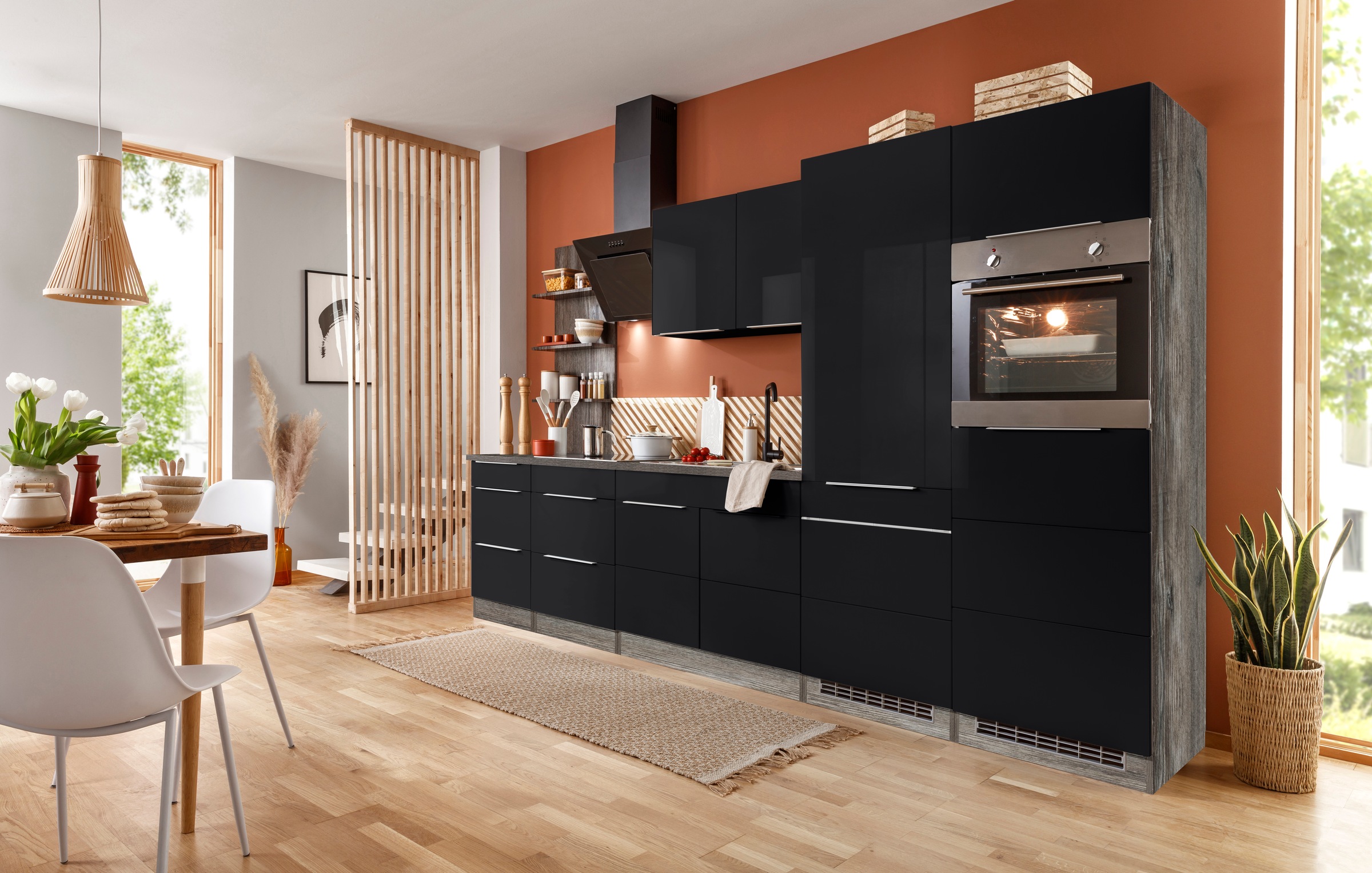 KOCHSTATION Küchenzeile »KS-Brindisi Breite 330 cm«, wahlweise mit E-Geräten und Induktion, mit MDF-Fronten und Regal