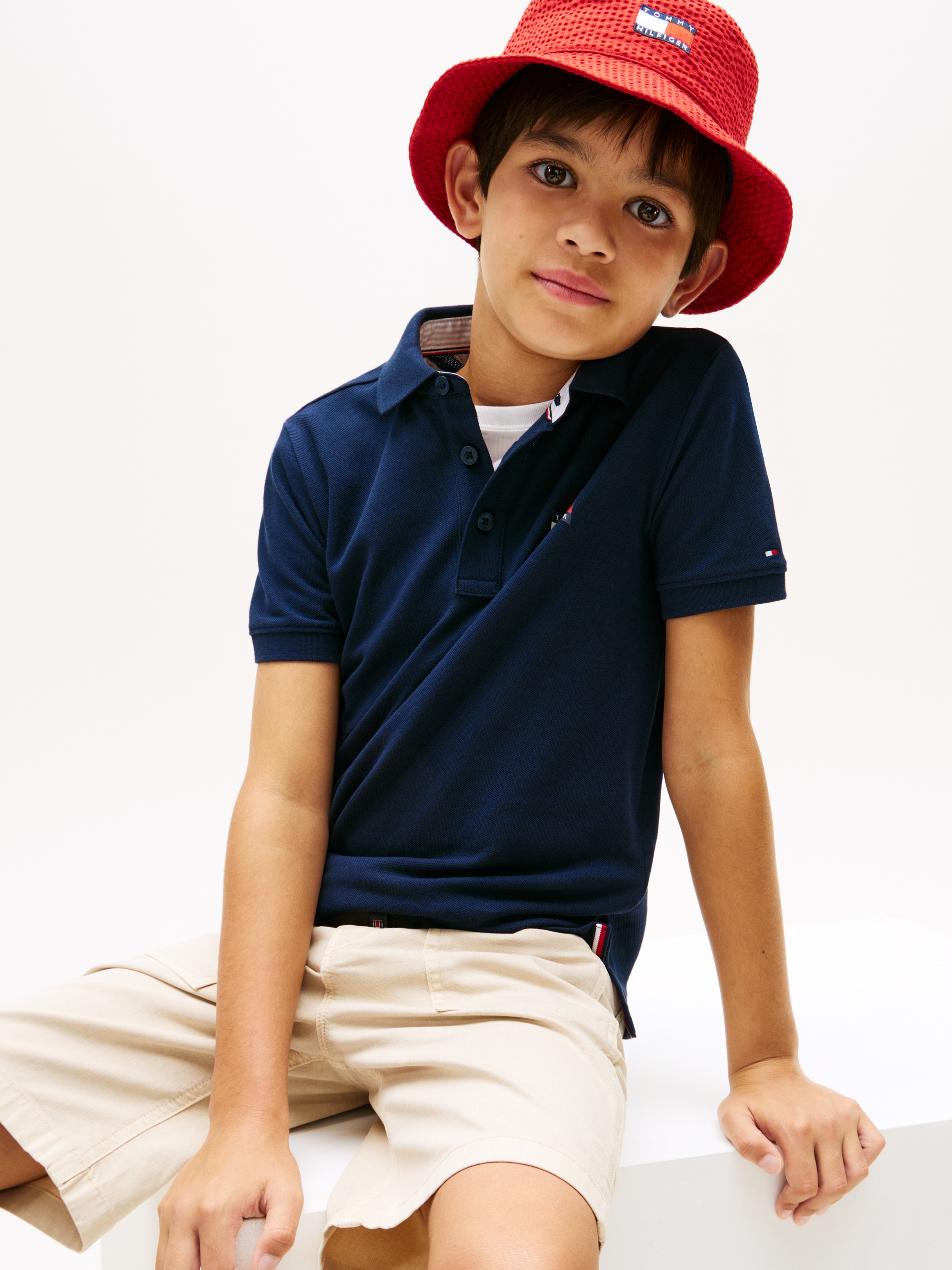 Tommy Hilfiger Poloshirt »WAVY FLAG POLO ITHICA PLACKET SHORT SLEEVE« Kinder bis 16 Jahre, Baumwoll-Piqué, regular fit