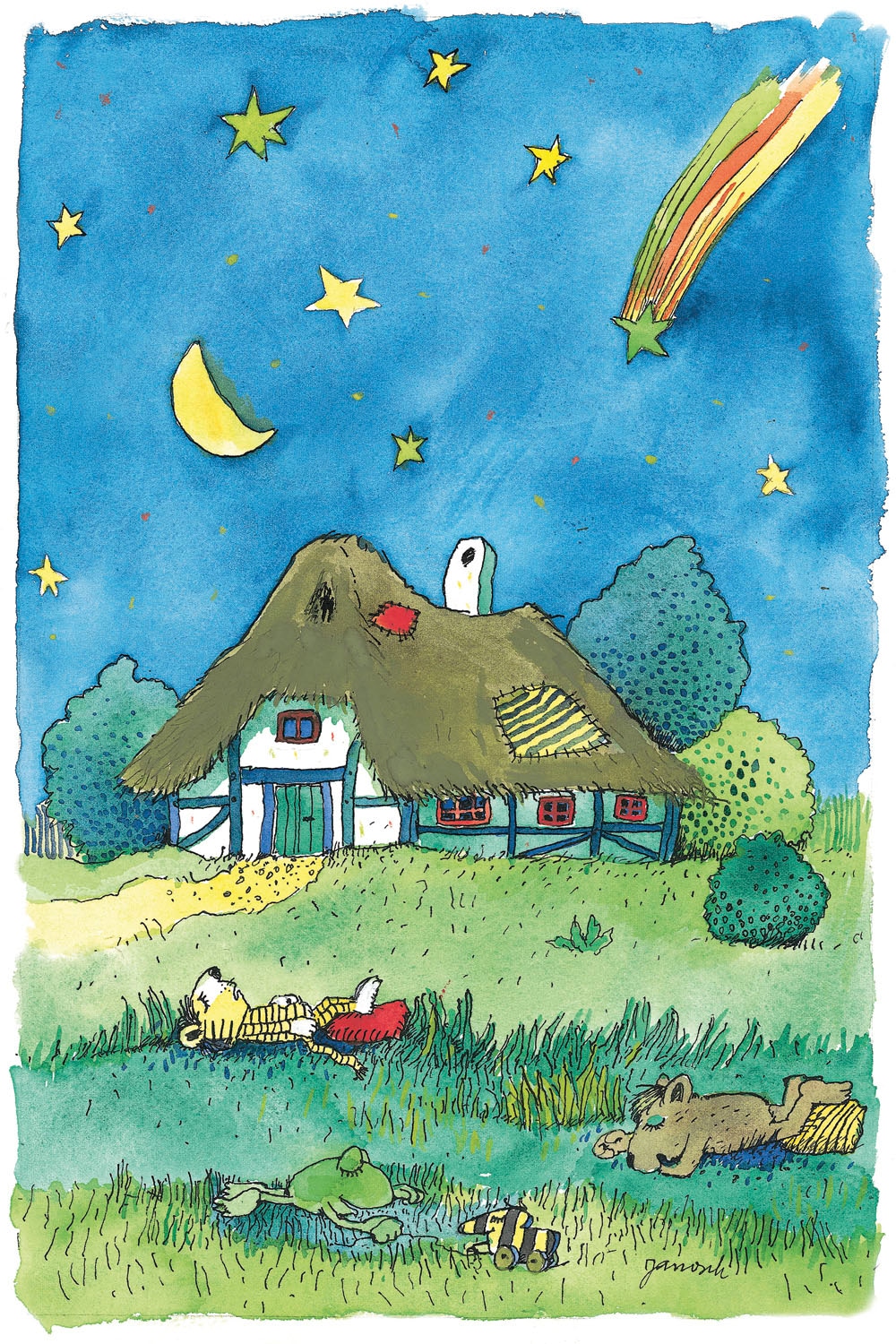 LuckyLinde Leinwandbild »Der kleine Tiger und der kleine Bär bei Nacht« Bär | Bären | Ente | Enten | Figuren | Filmfiguren | Motivationsbilder | Natur | Stern | Sterne | Teddy | Tiere | Tiger | little star 1 Stk. tlg. Exklusive JANOSCH Kindermotive