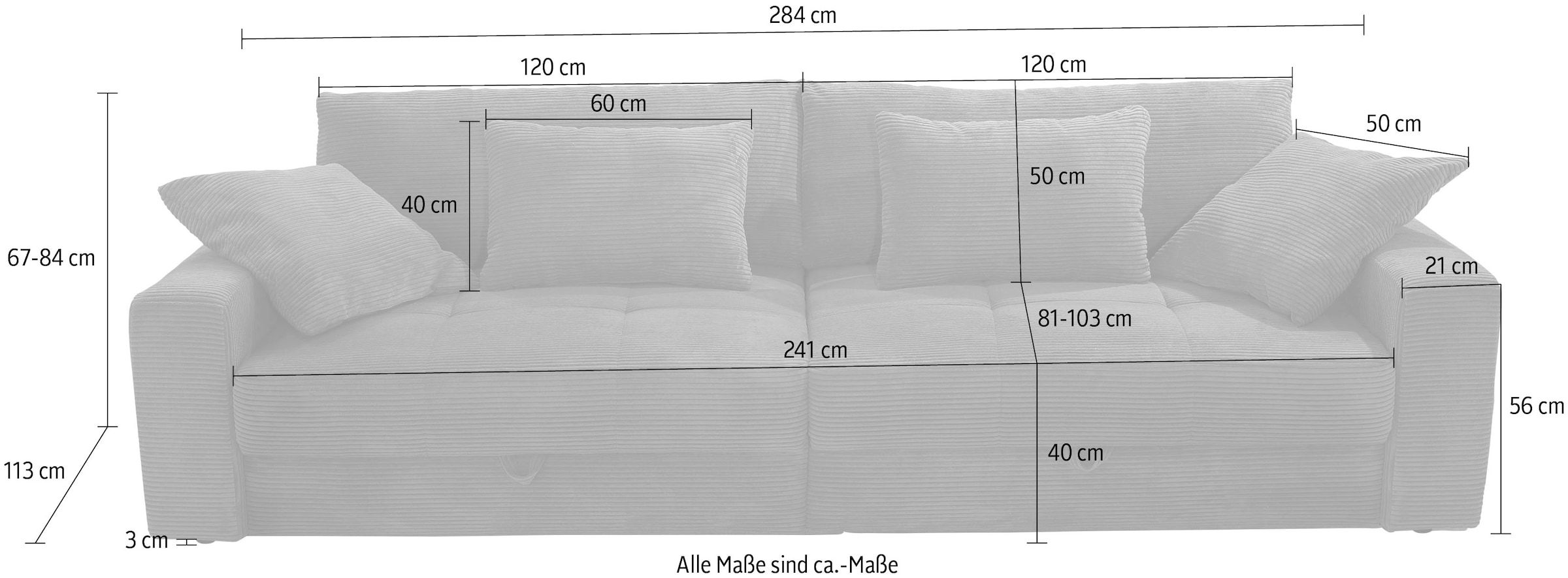 Jockenhöfer Gruppe Big-Sofa »Space XL, B: 284 cm« Mega-Sofa mit Bettkasten & 4 Zierkissen