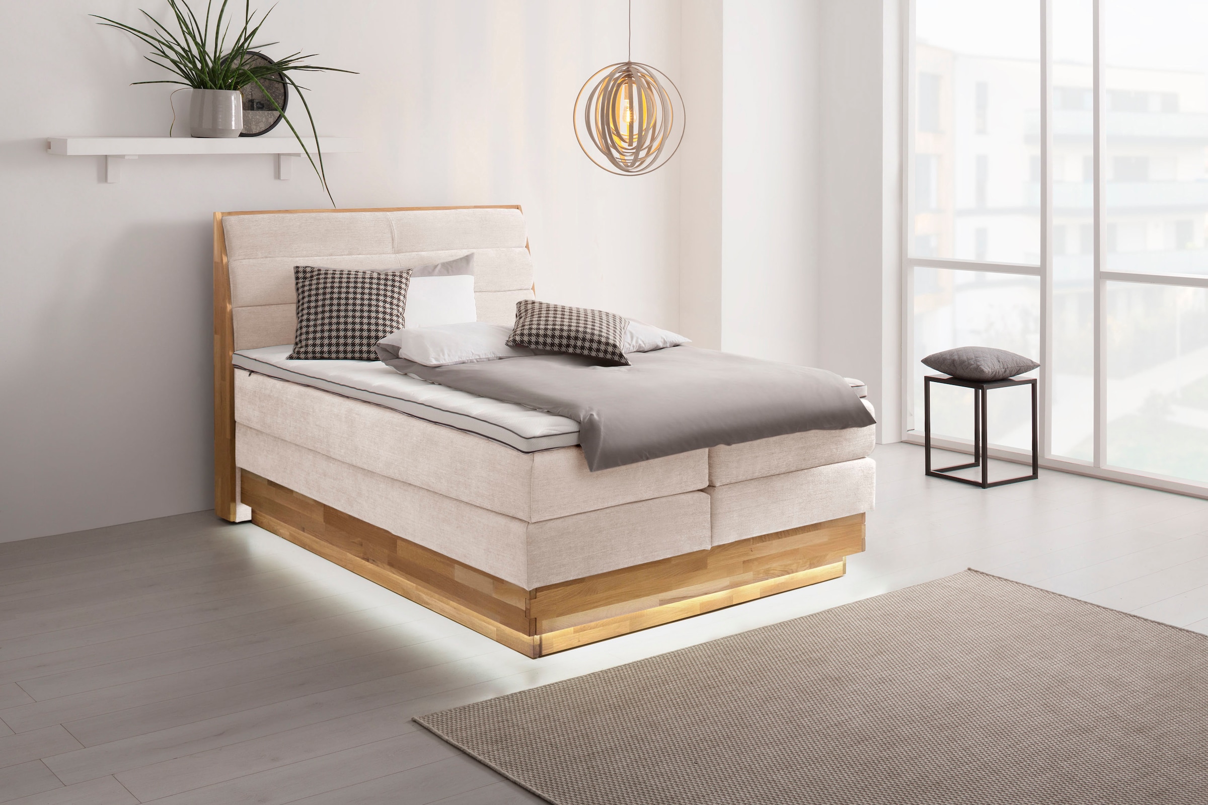 OTTO home Boxspringbett »JENNA in verschiedenen Farben und Breiten erhältlich« LED-Beleuchtung, mit zertifizierten, recycelten Bezugsstoffen