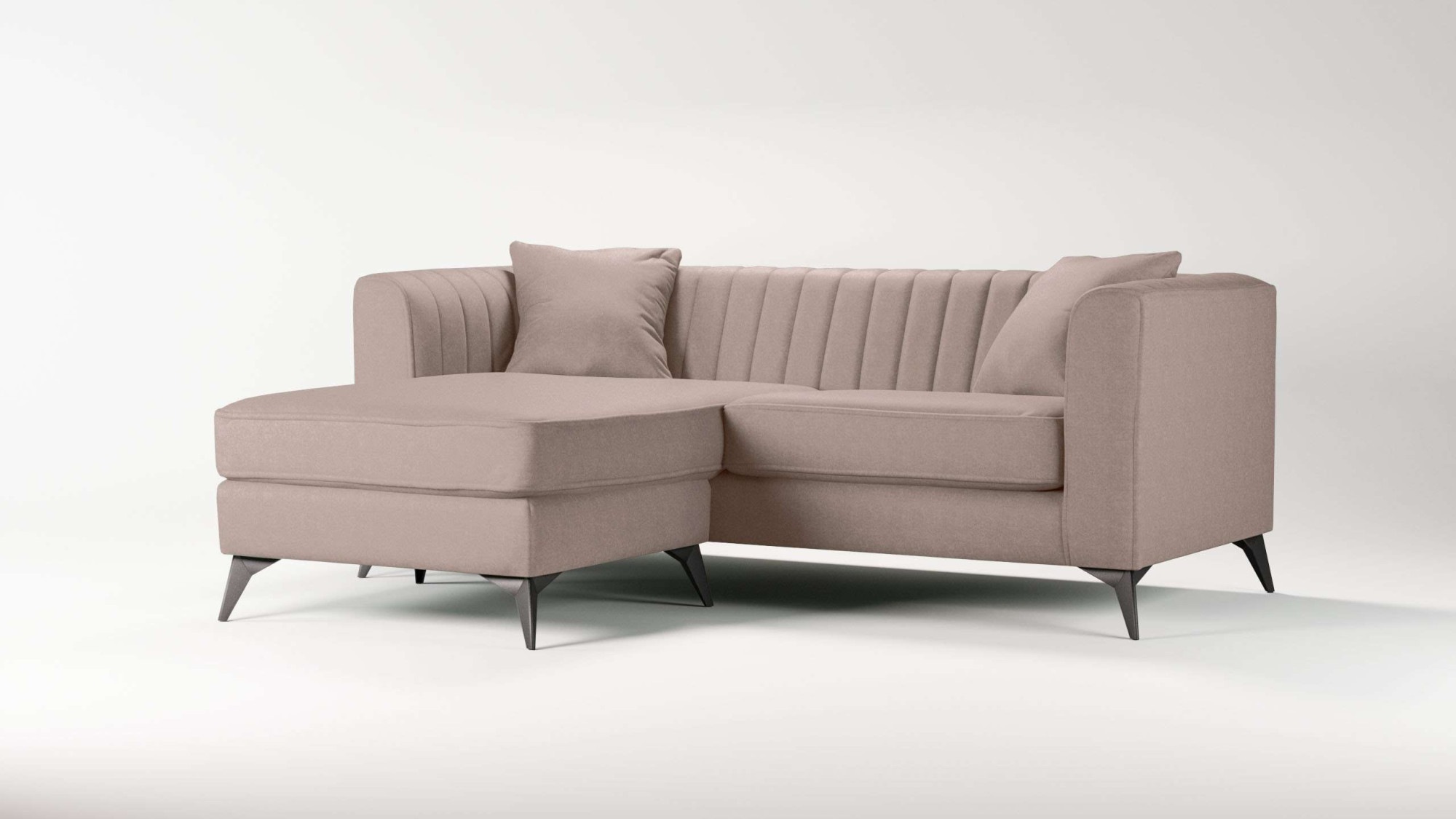 Places of Style Ecksofa »MATTHEW L-Form ideal für kleine Räume, Maße B/T/H: 201/162/74 cm«, elegantes Designsofa, feine Steppung im Rücken, incl. Zierkissen