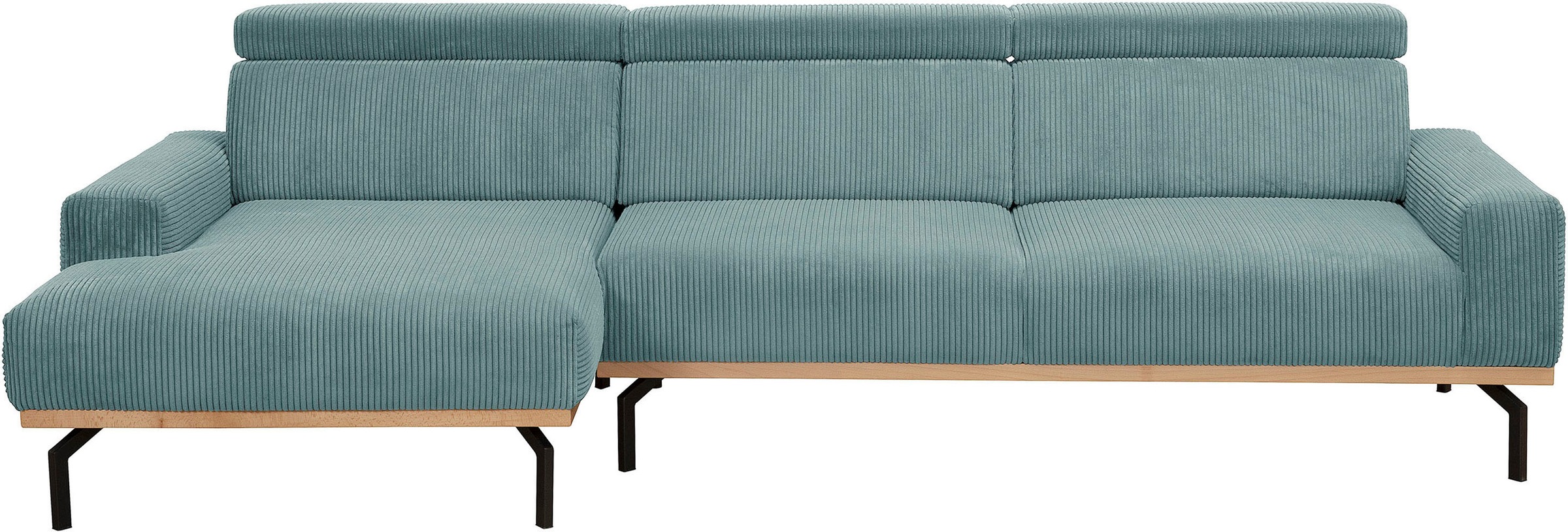 Max Winzer® Ecksofa »Designsofa hoher Sitzkomfort durch verstellbare Kopfteile, Cord Bezug«, umlaufender Echtholzsockelrahmen, feste Polsterung