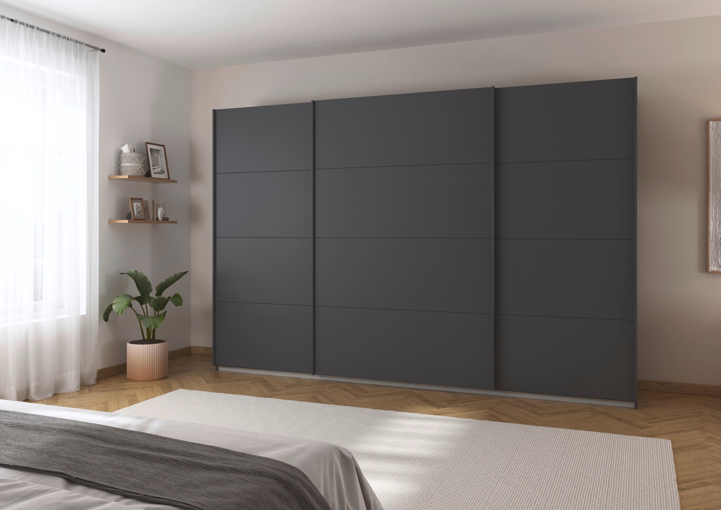 rauch Schwebetürenschrank »Kleiderschrank Schrank Garderobe AGORDO mit Dekor- oder Hochglanzfront«, (in zwei Griff-Farben), durchdachte Innenausstattung, in 4 Breiten und 2 Höhen MADE IN GERMANY