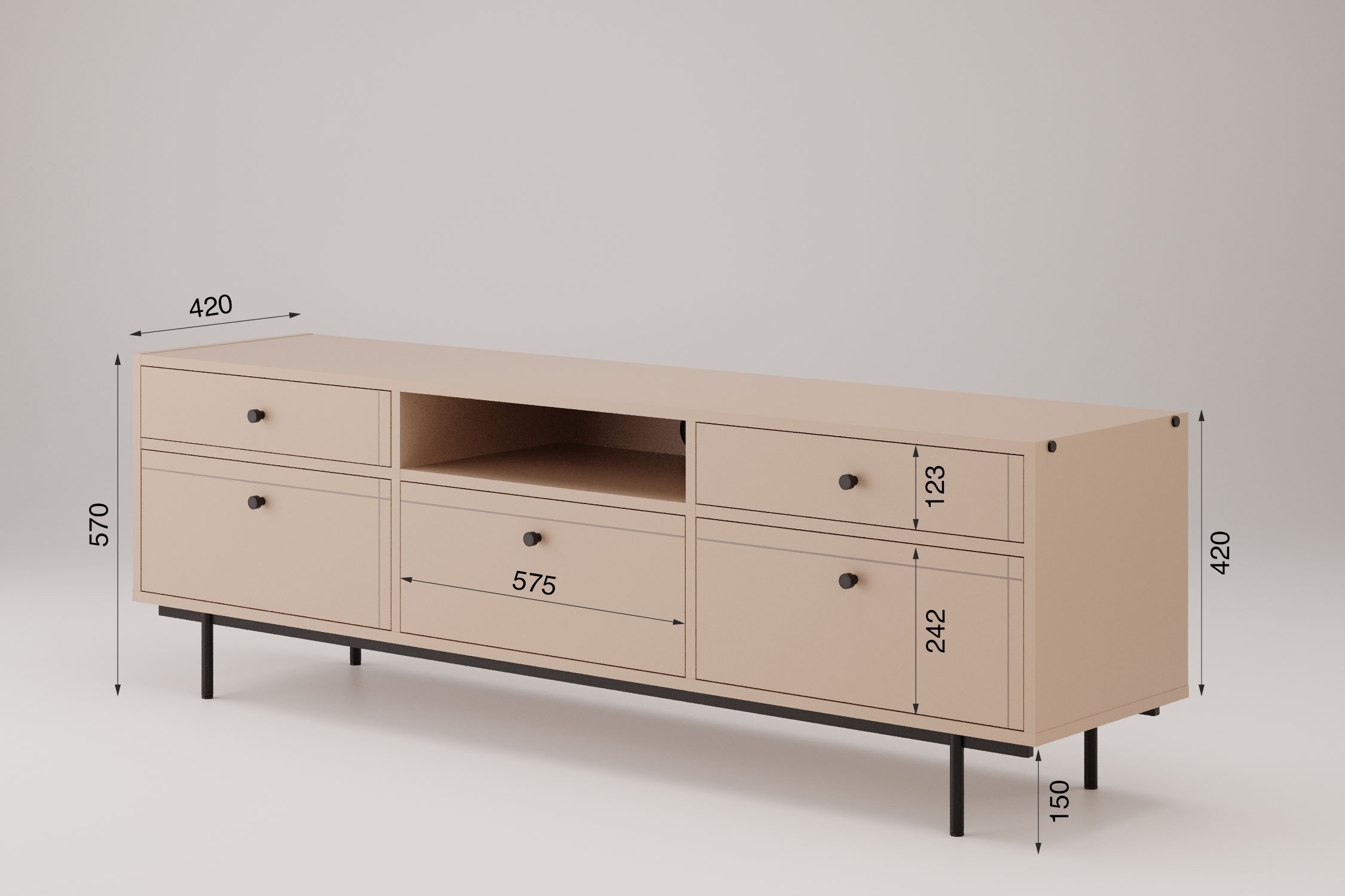 Home affaire TV-Board Modernes Design mit pulverbeschichtetem Metallgestell