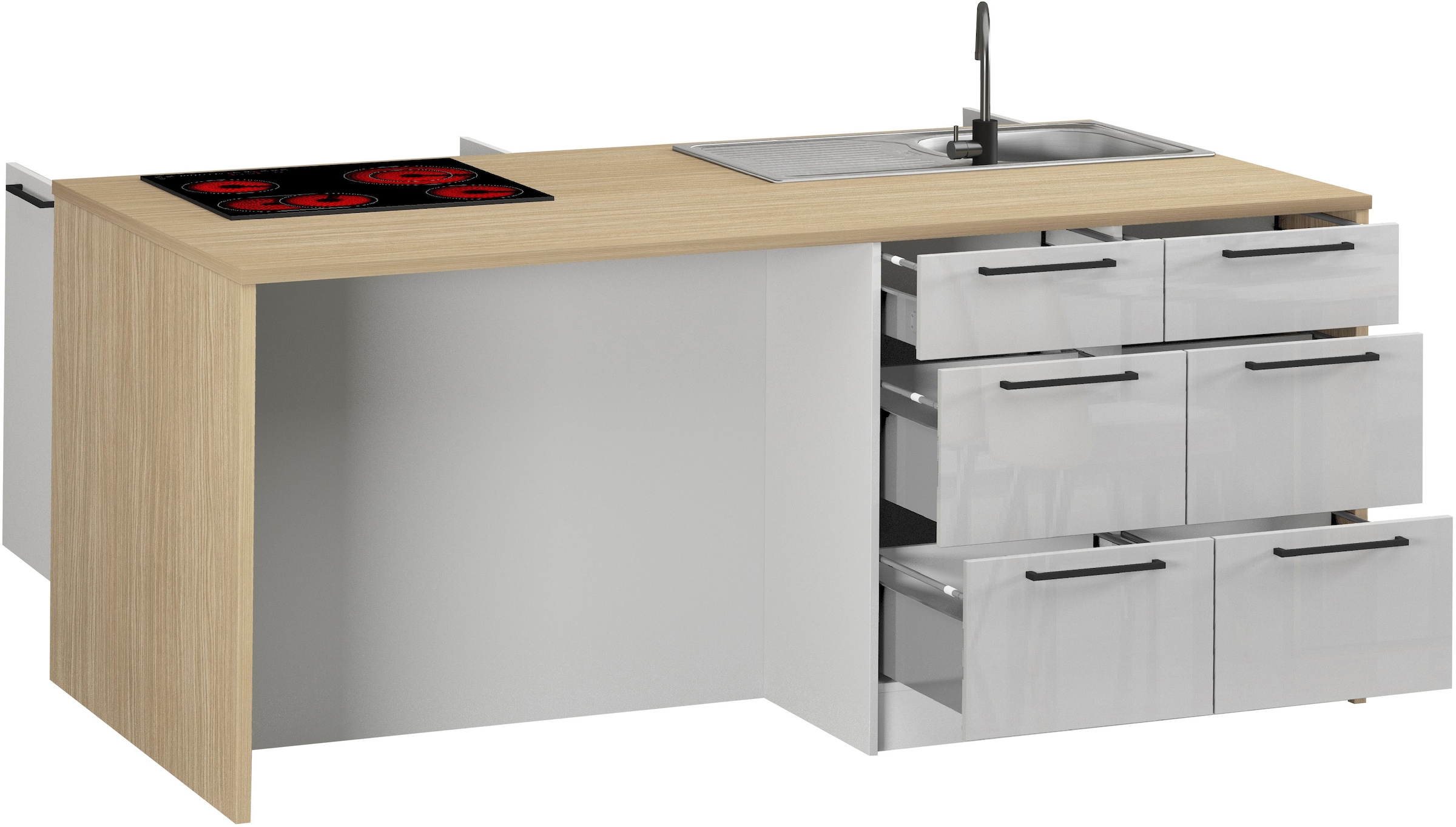 KOCHSTATION Küchenzeile »Luna, Küchenblock, Kücheninsel, Hängeschrank, Made in Italy« 3er-Set, Metallgriffe, Soft-Close-Funktion, inklusive Spüle