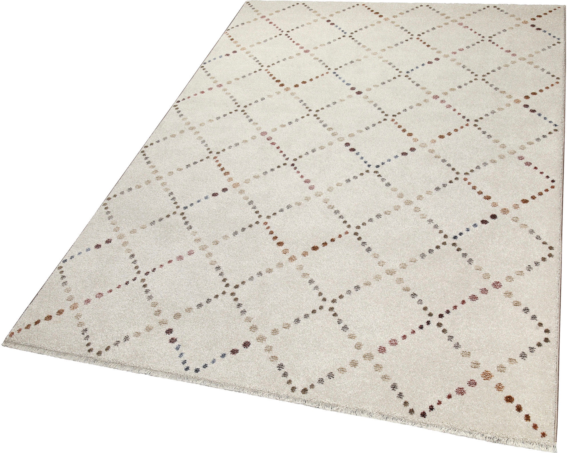 OTTO home Teppich »Thoren«, rechteckig, 12 mm Höhe, weicher Kurzflor, Rautenmuster mit Fransen, Wohnzimmer, Schlafzimmer