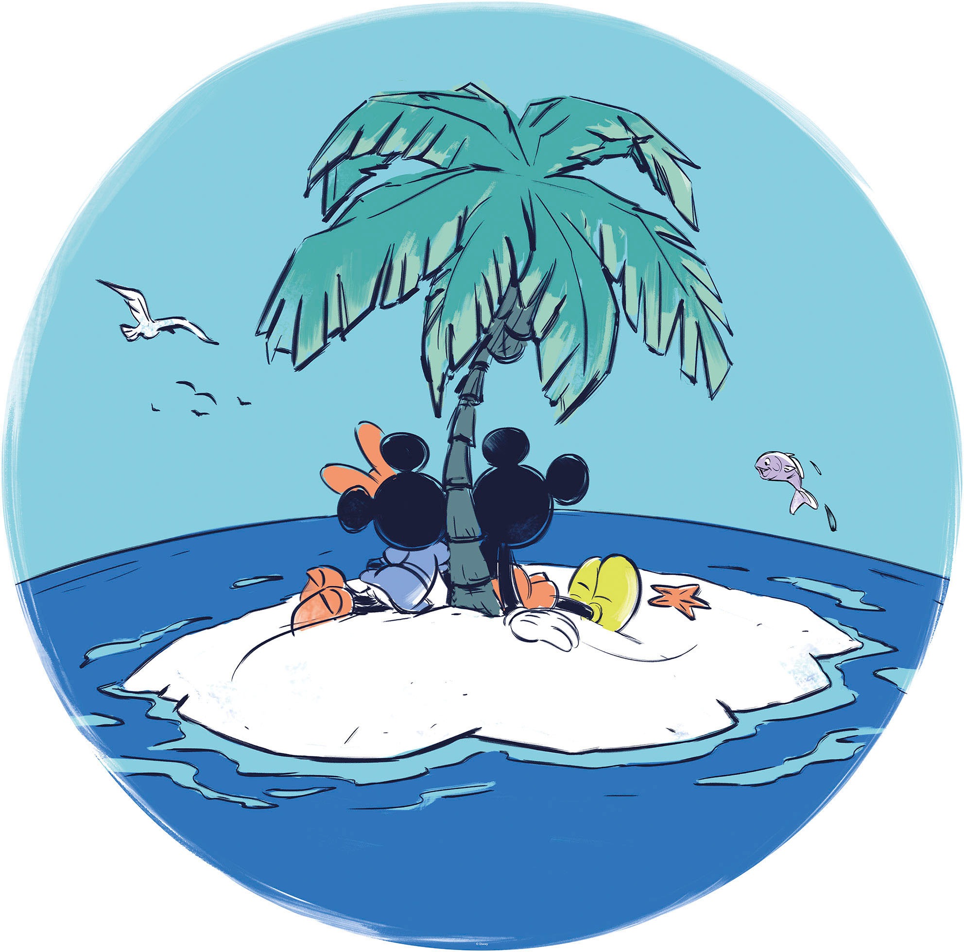 Komar Wandtattoo »selbstklebendes Vlies, Mickey and Minnie Beach Vacation,Gr.125x125 cm«, (1 St.), rund und selbstklebend
