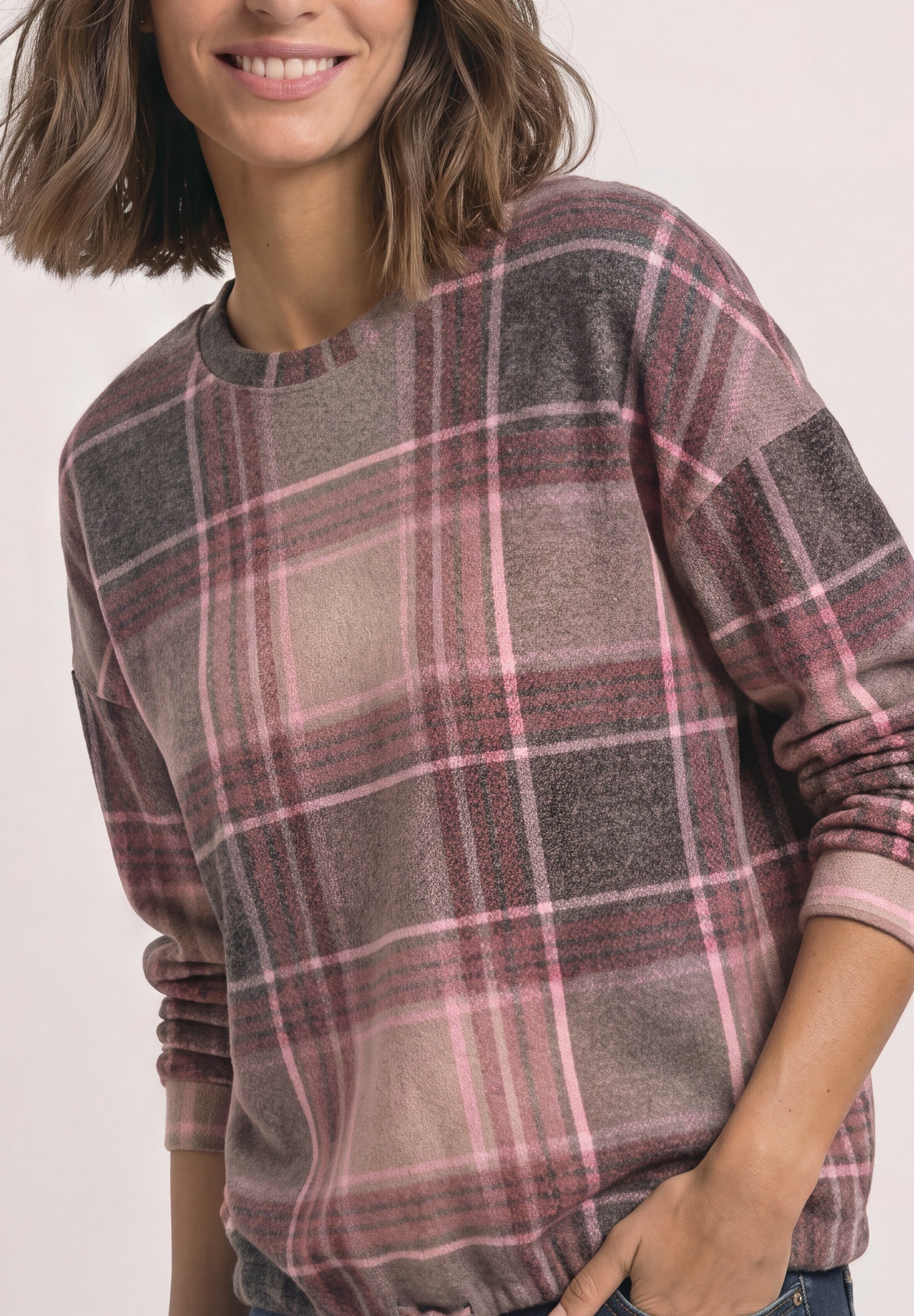 STREET ONE Langarmshirt mit Rundhals und Karomuster