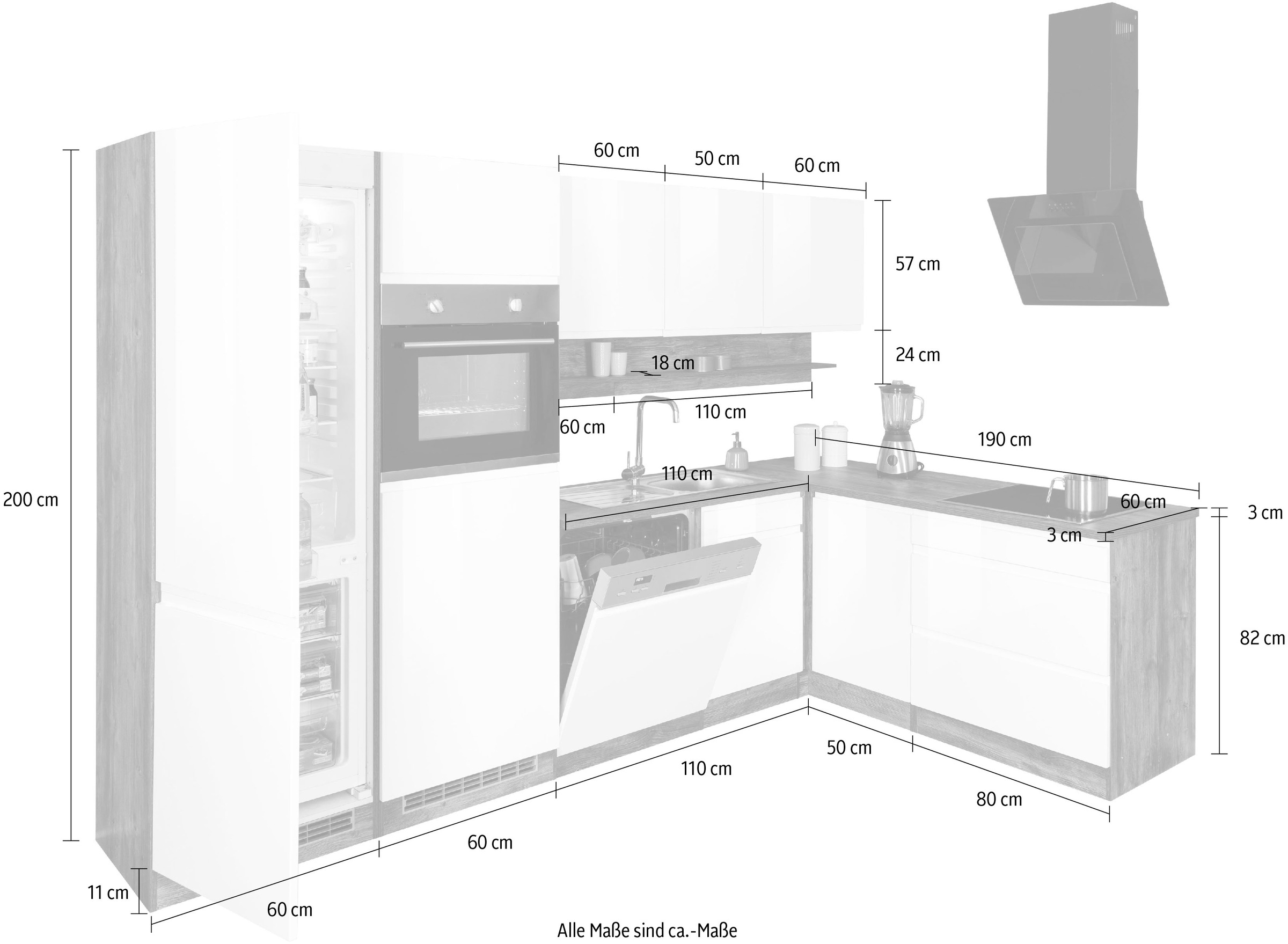 KOCHSTATION Winkelküche »KS-Virginia« Stellbreite 290/190 cm cm, wahlweise mit Induktion