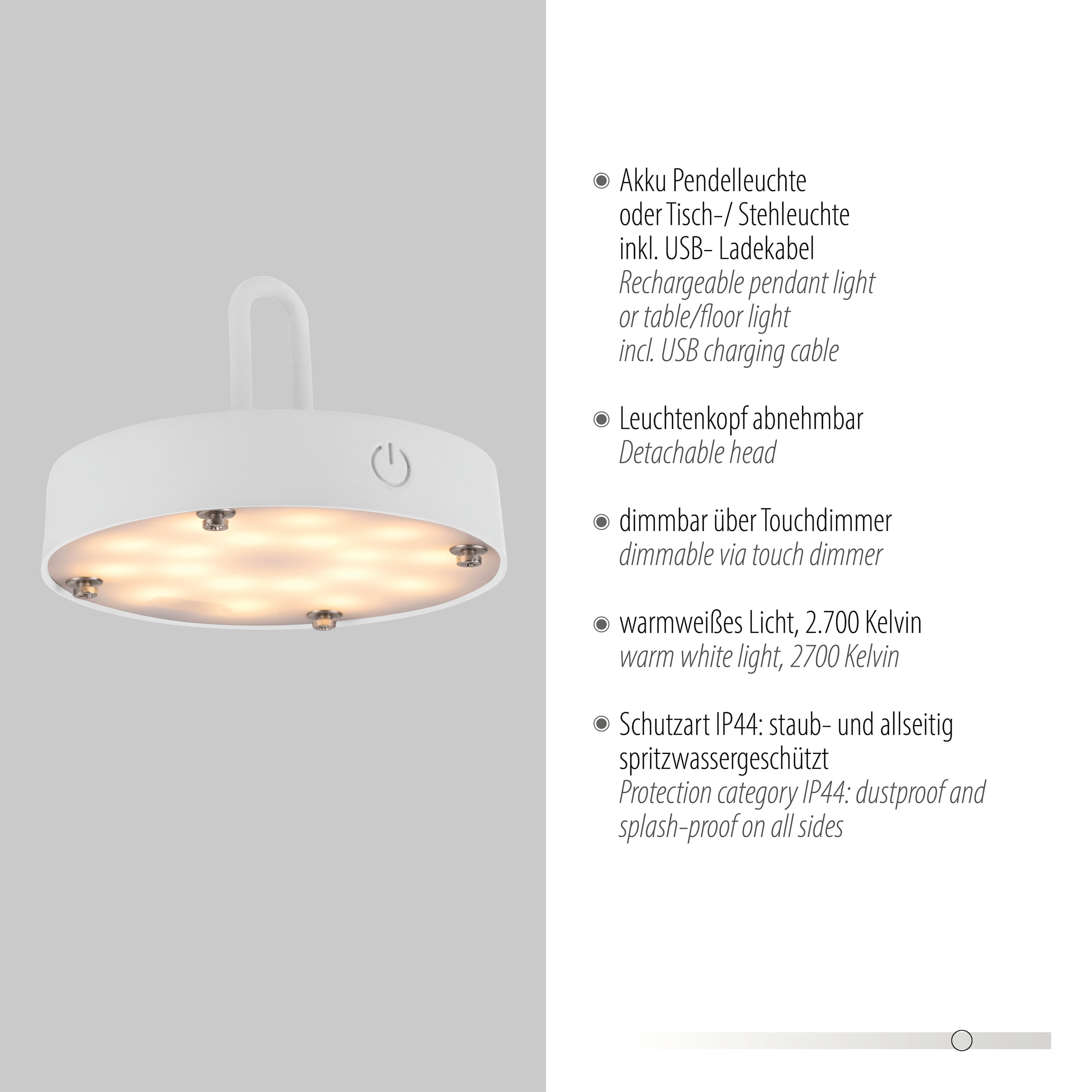 JUST LIGHT Pendelleuchte »AKUBA«, 1 flammig, Leuchtmittel LED-Modul | LED fest integriert, Akkuleuchte
