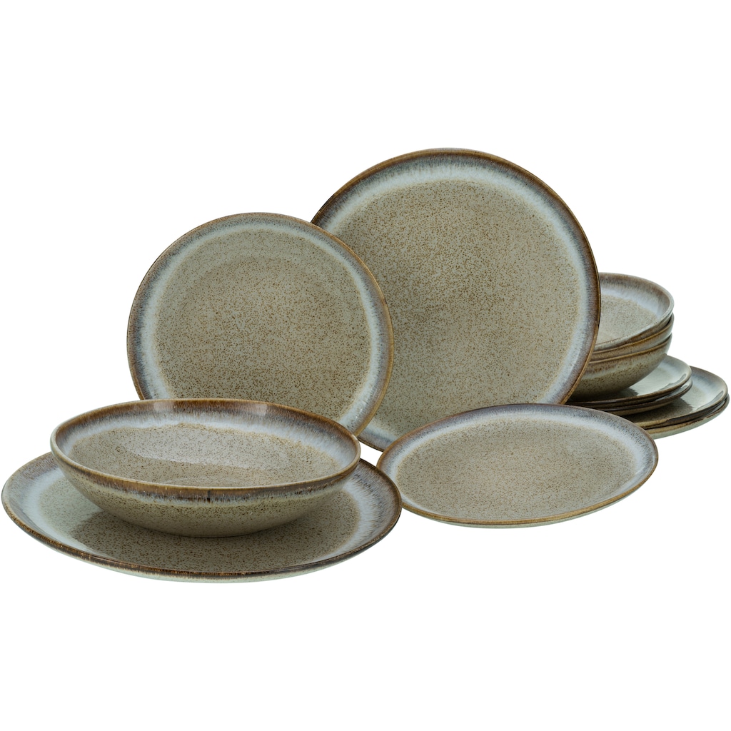 CreaTable Tafelservice »Geschirr-Set Stone Town«, (Set, 12 tlg., Teller Set für 4 Personen)