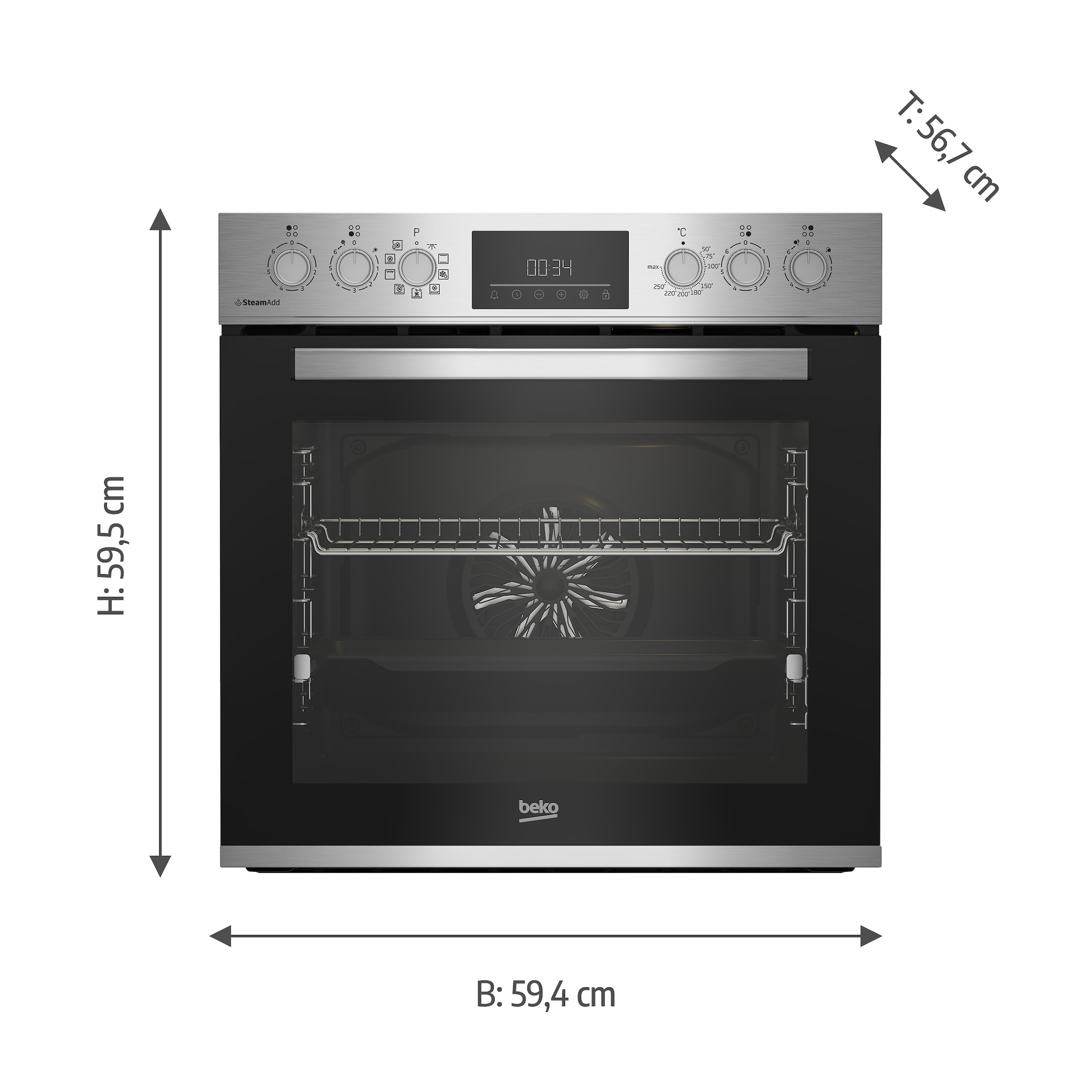 BEKO Elektro-Herd-Set »BBUMA1132X« mit 1-fach-Teleskopauszug SteamShine Set, 1 Stk. tlg. Knusprige Ergebnisse mit wenig Fett mit der AirFry-Funktion