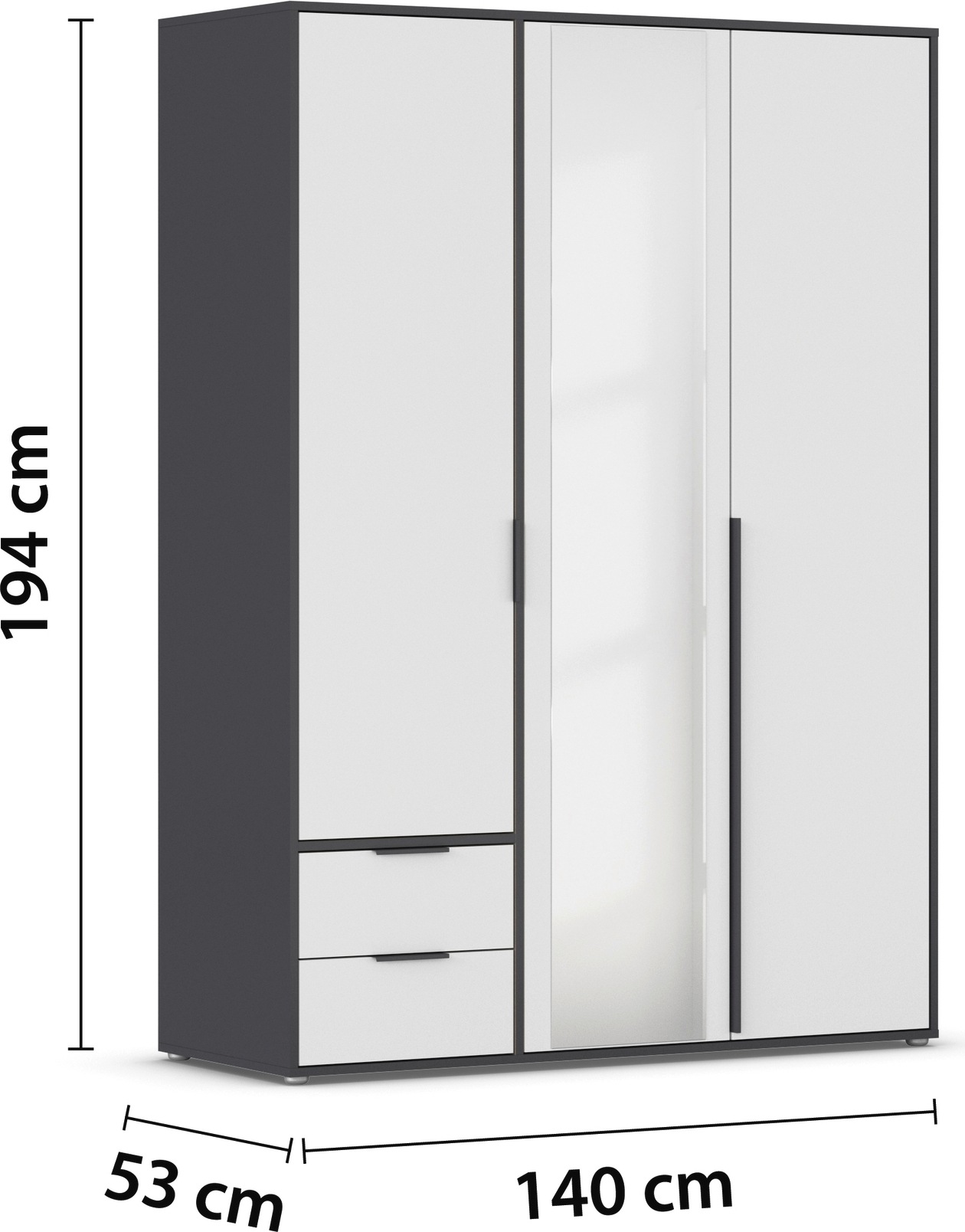 rauch Drehtürenschrank »Kleiderschrank Schrank Garderobe Wäscheschrank NAGATA mit Spiegel« in 3 verschiedenen Ausstattungen BASIC/CLASSIC/PREMIUM,  und Schubladen sowie Stangengriffen TOPSELLER MADE IN GERMANY