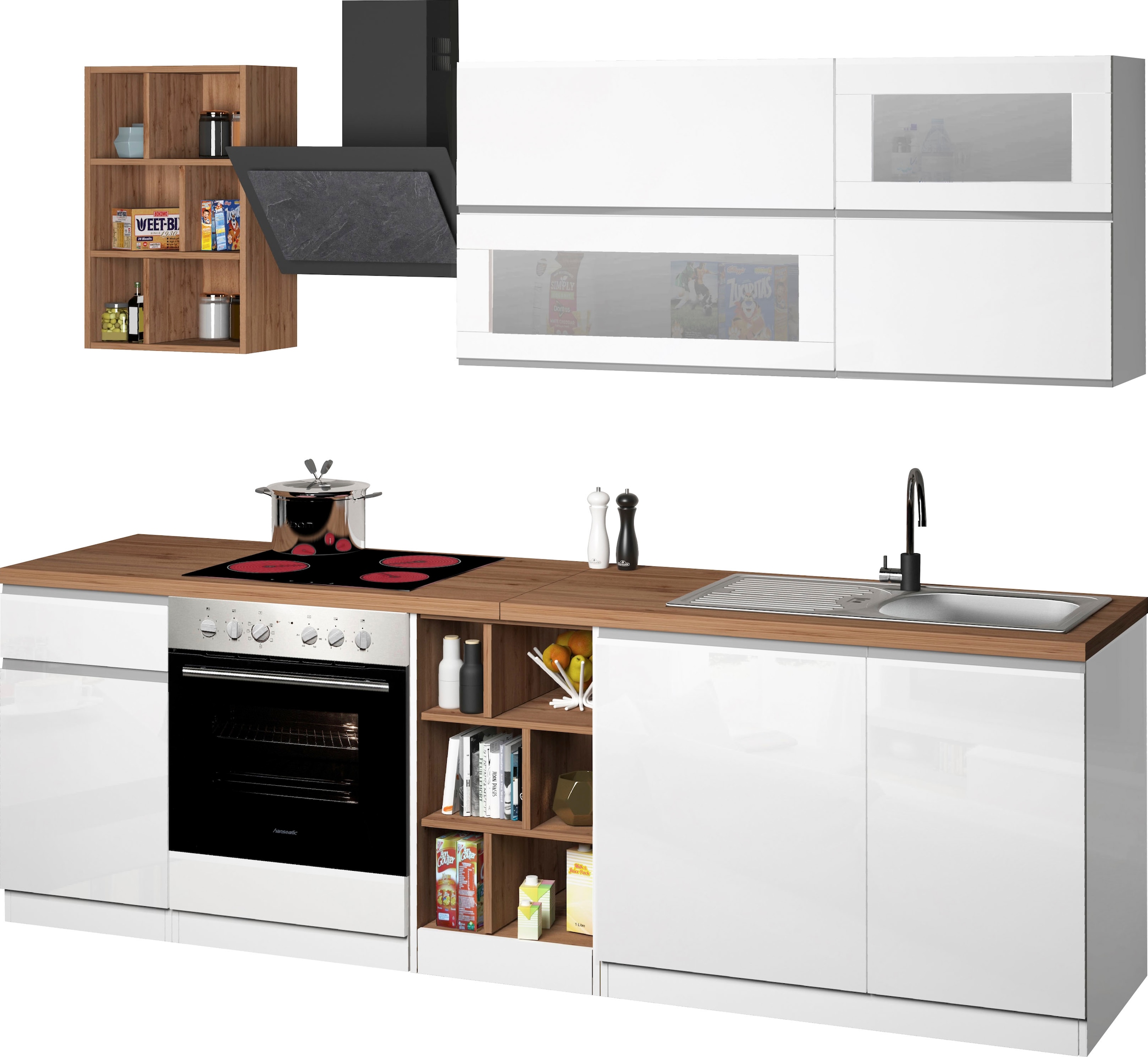 KOCHSTATION Küchenzeile »KS-Sole«, Breite 256 cm, Hängeregal, Geschirrabtropfschrank, ohne E-Geräte