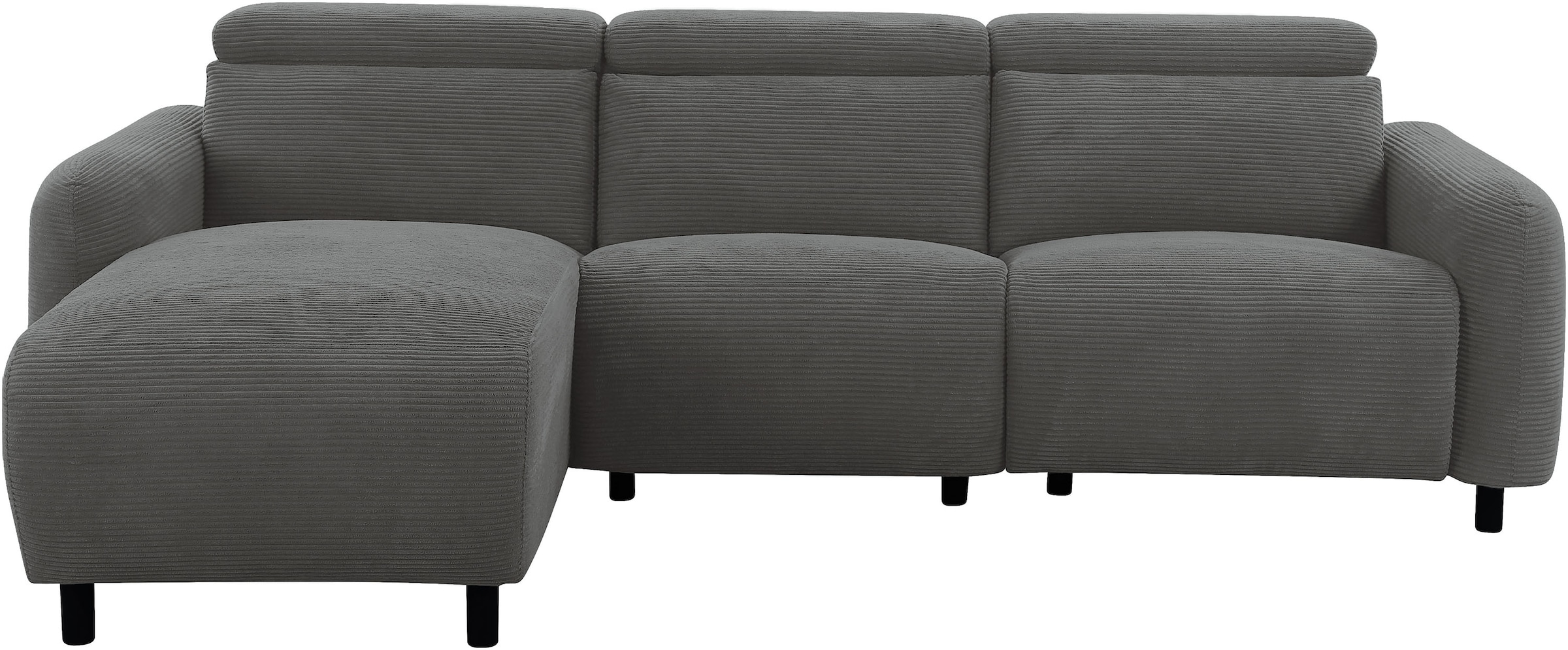 OTTO home Ecksofa »SKAANE in Cord, L-Form, 274 cm, manuelle u. elektrische Relaxfunktion,« rundes Design, Kopfteilverstellung, Federkernpolsterung