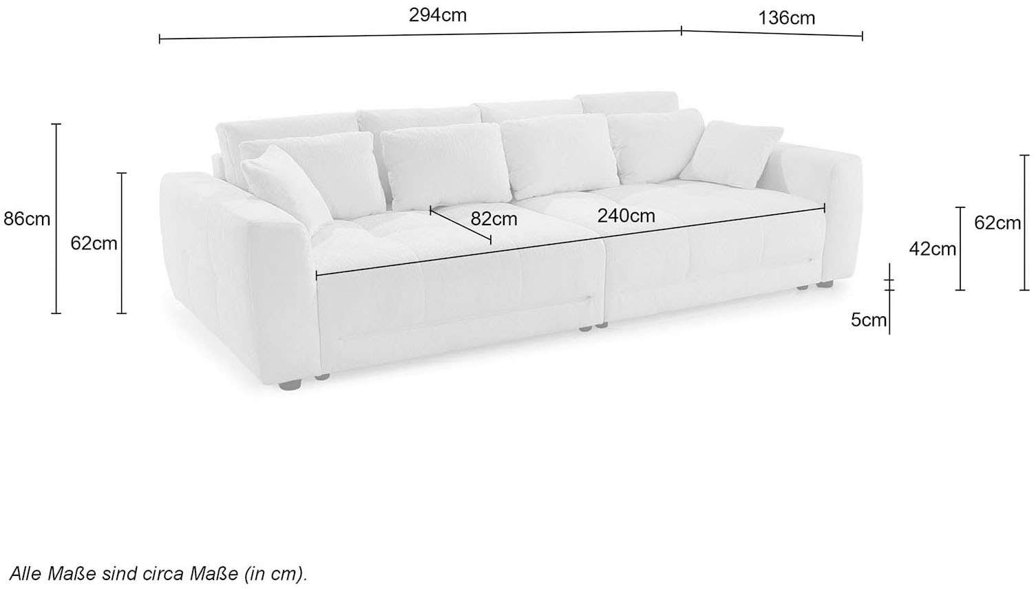 Jockenhöfer Gruppe Big-Sofa »Lumina, XXL, B: 294 cm, mit LED-RGB-Beleuchtung, Liegefläche 120x240cm« Mega-Sofa, inklusive Federkernpolsterung und 10 Kissen