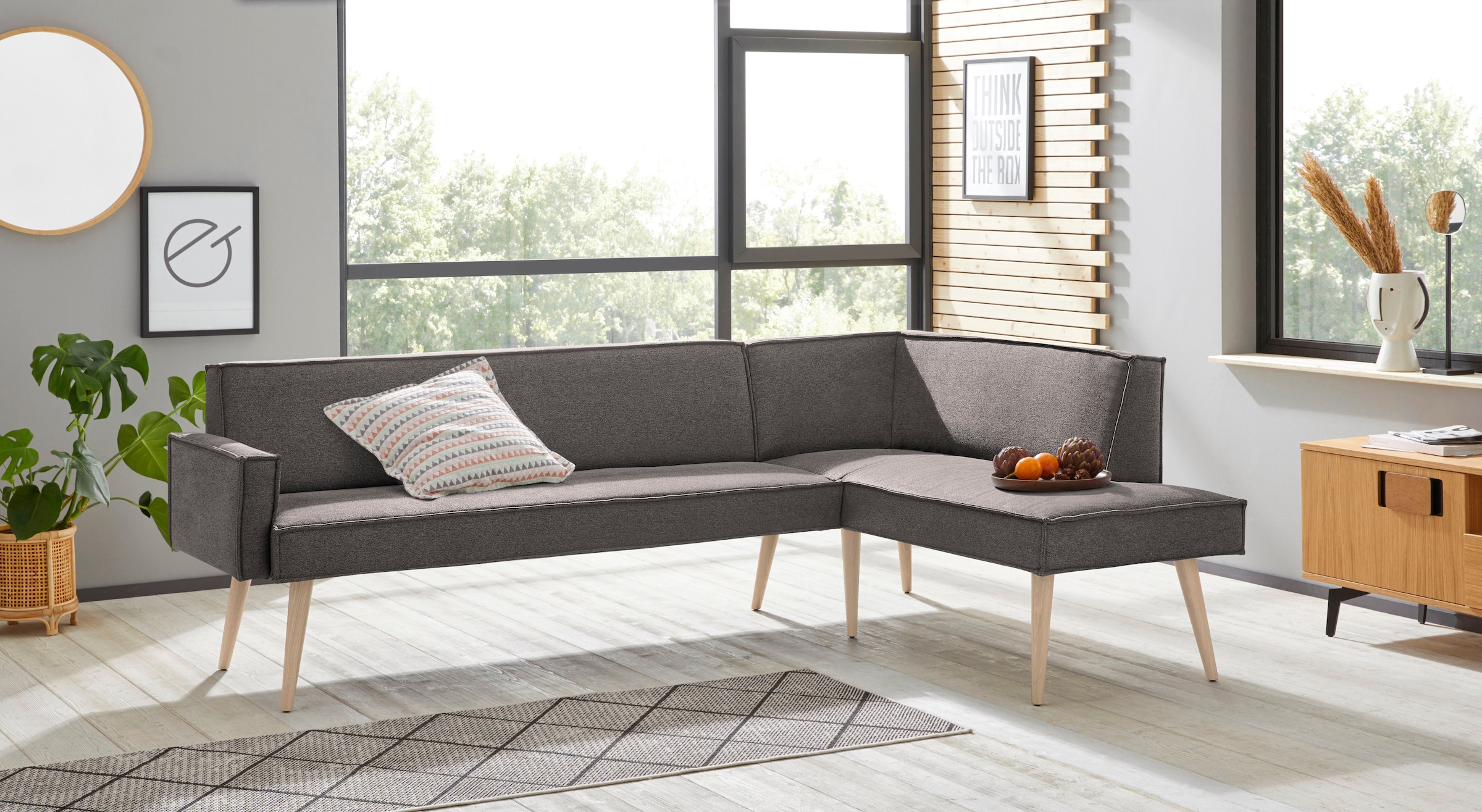 exxpo - sofa fashion Eckbank »Lungo, moderne Kedernaht, bequem und elegant, hoher Holzfuß« hochwertige Detailverarbeitung, frei im Raum stellbar