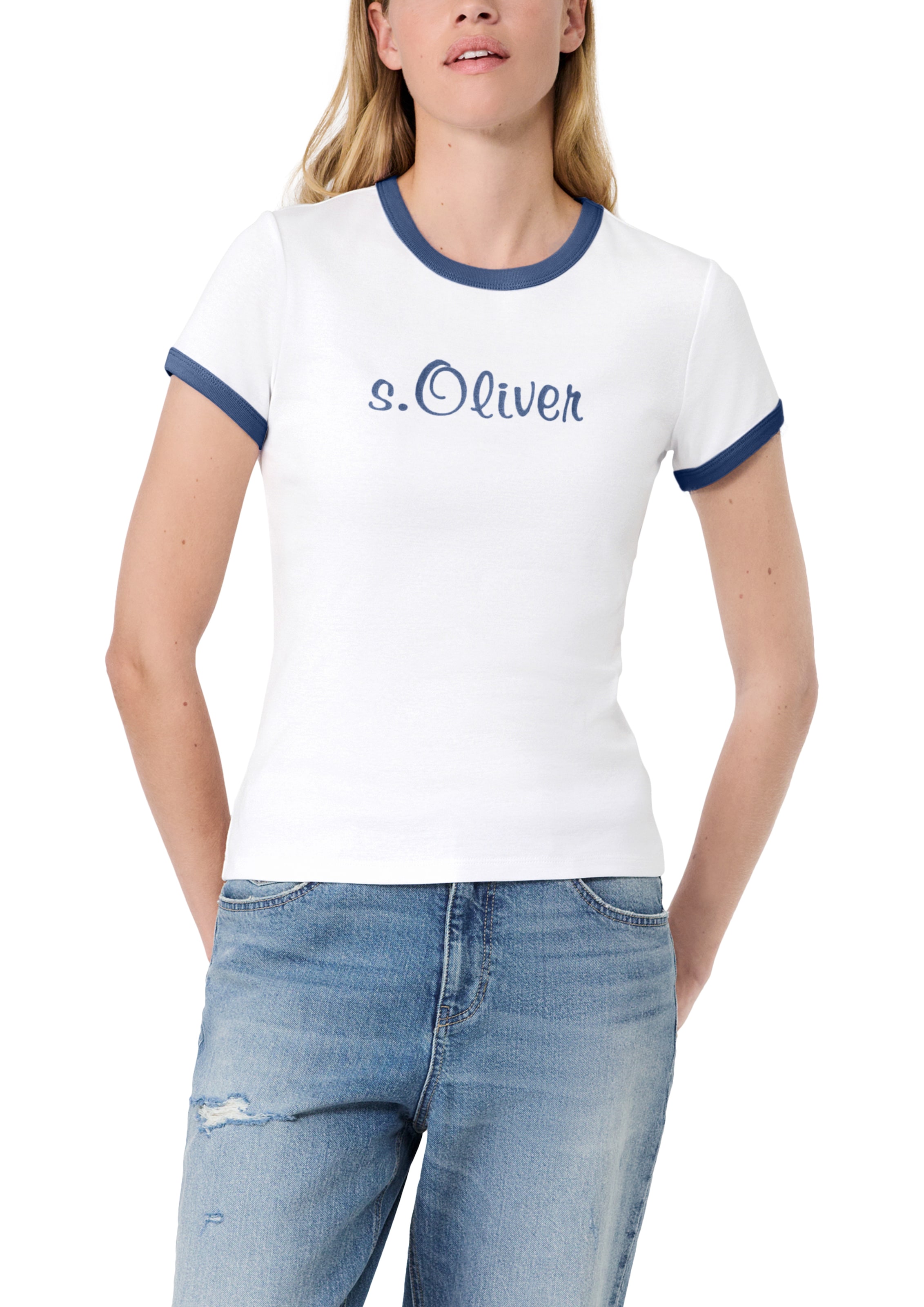 s.Oliver Kurzarmshirt »s.Oliver X Heidi Klum Logo T-Shirt« mit Logo-Print / Konstrastfarbene Bündchen / Rundhals