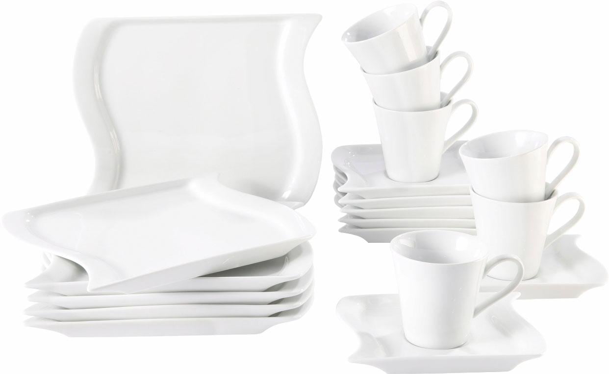 Home affaire Kaffeeservice »Geschirr-Set, Service Marchetto«, (Set, 18 tlg.), geschwungene Form, 18 Teile, für 6 Personen