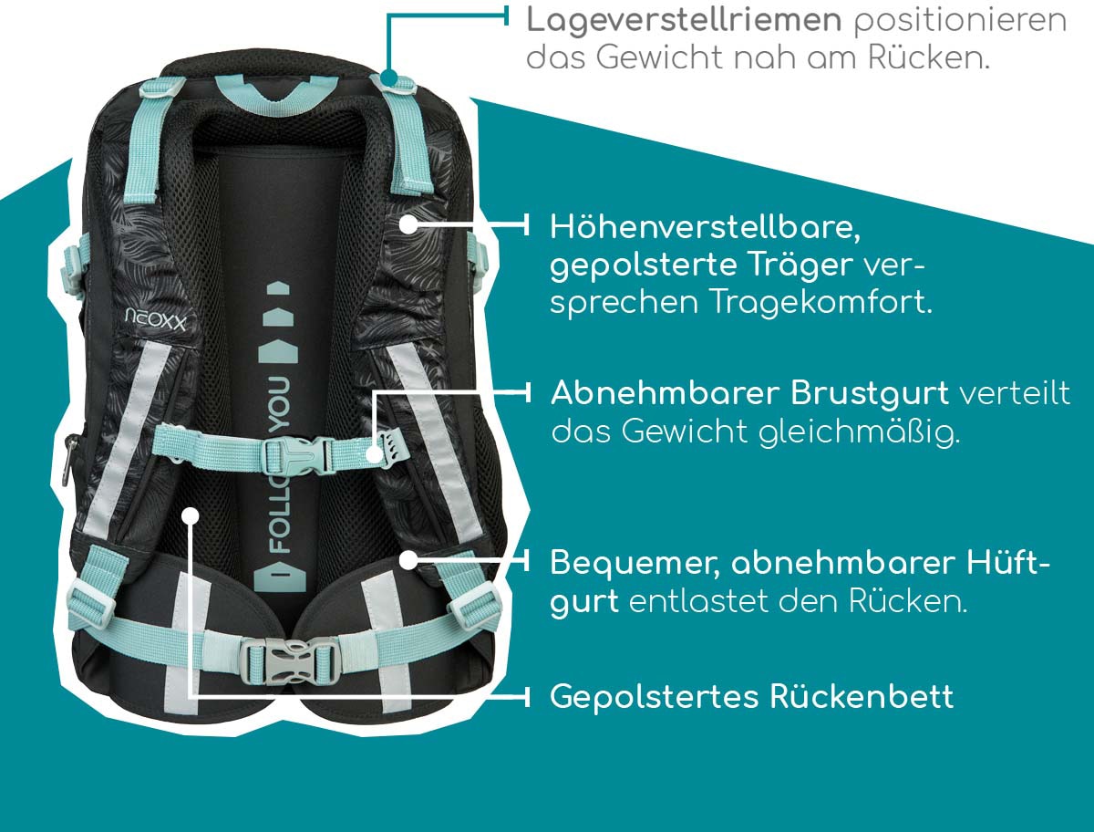 neoxx Schulrucksack »Active, Queen of the Nite«, reflektierende Details, aus recycelten PET-Flaschen