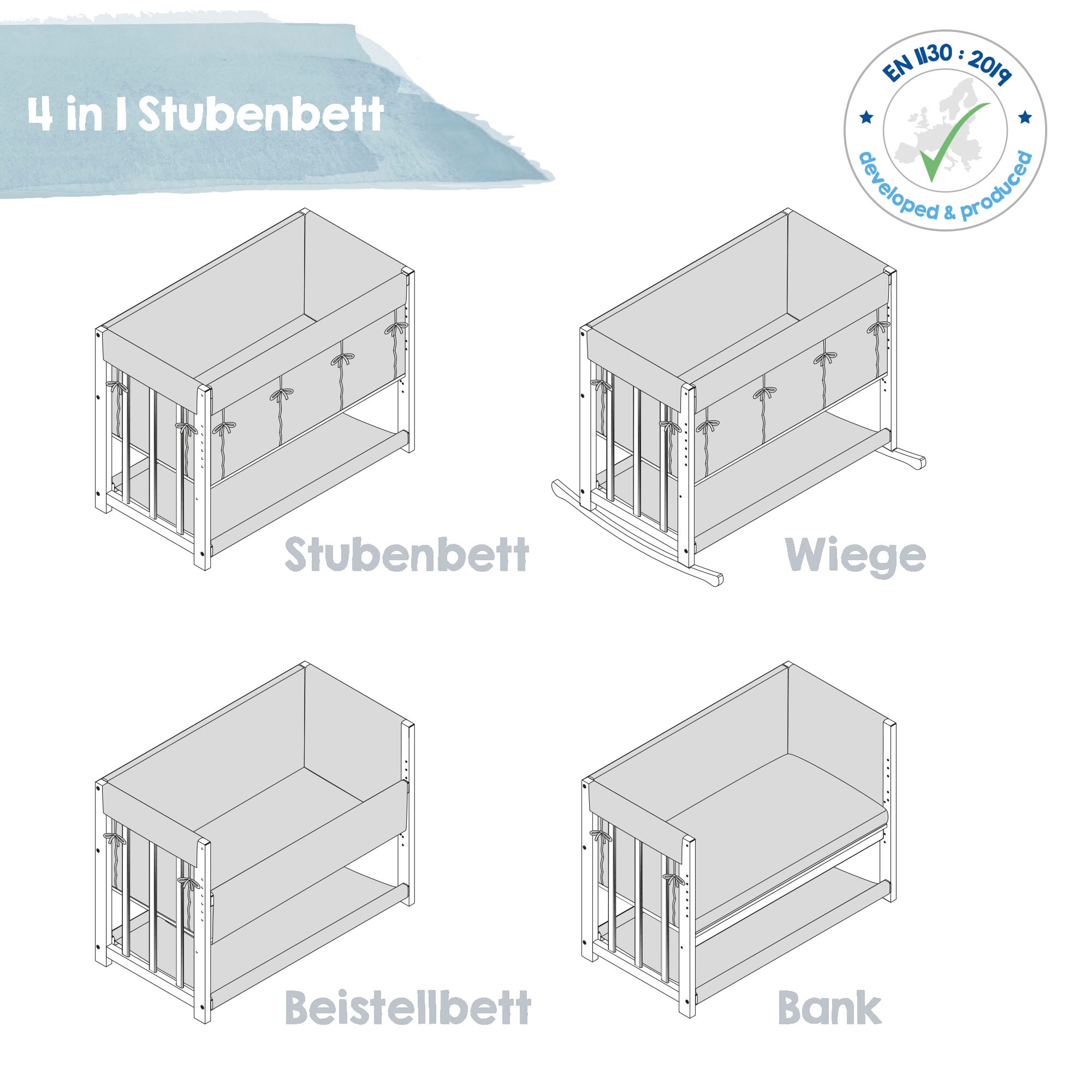 roba® Stubenbett »4 in 1, Indibär, weiß«, zu Wiege, Elternbett oder Bank umbaubar