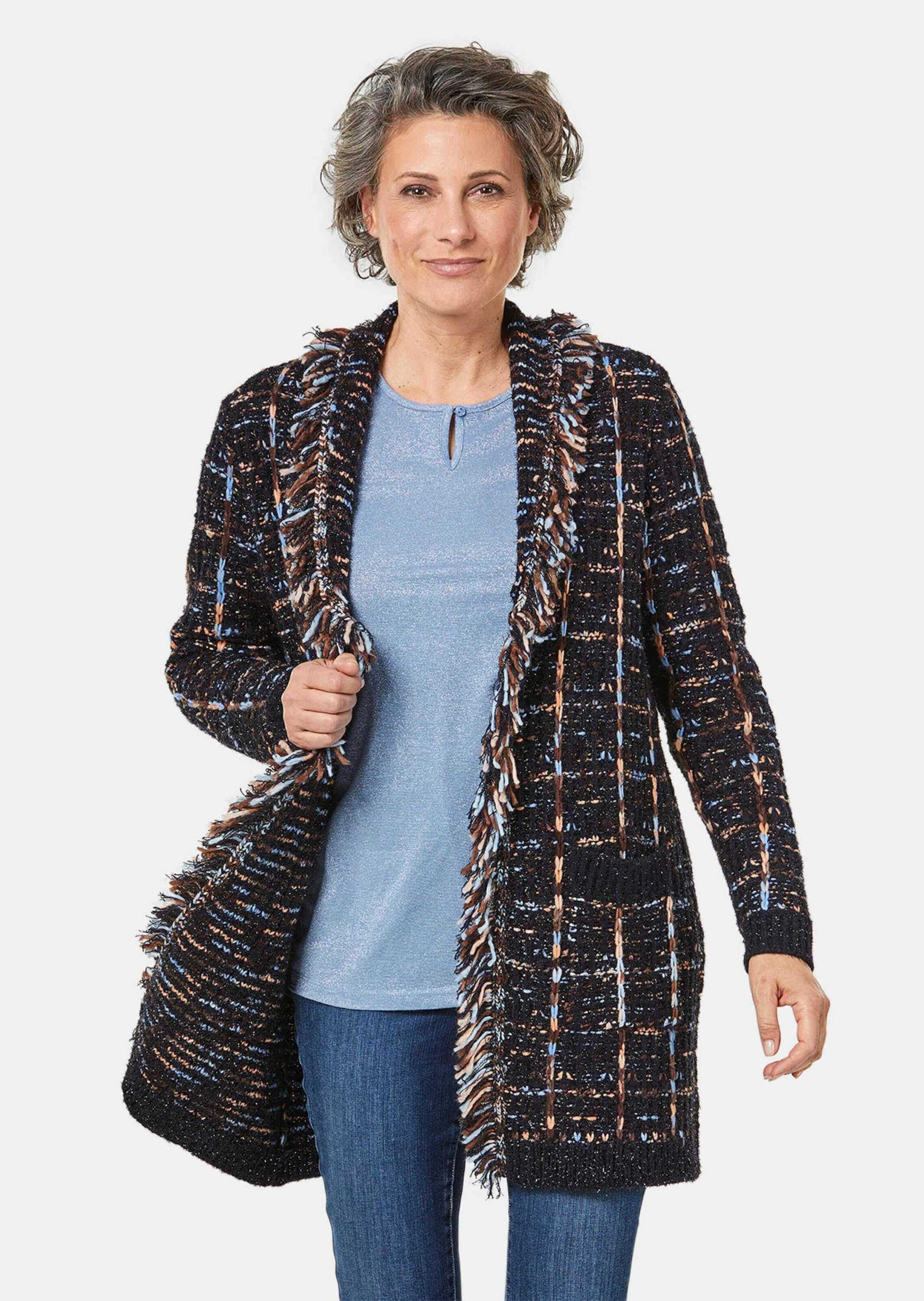 GOLDNER Strickjacke »Kurzgröße Kurzgröße - Fransenstrickjacke«