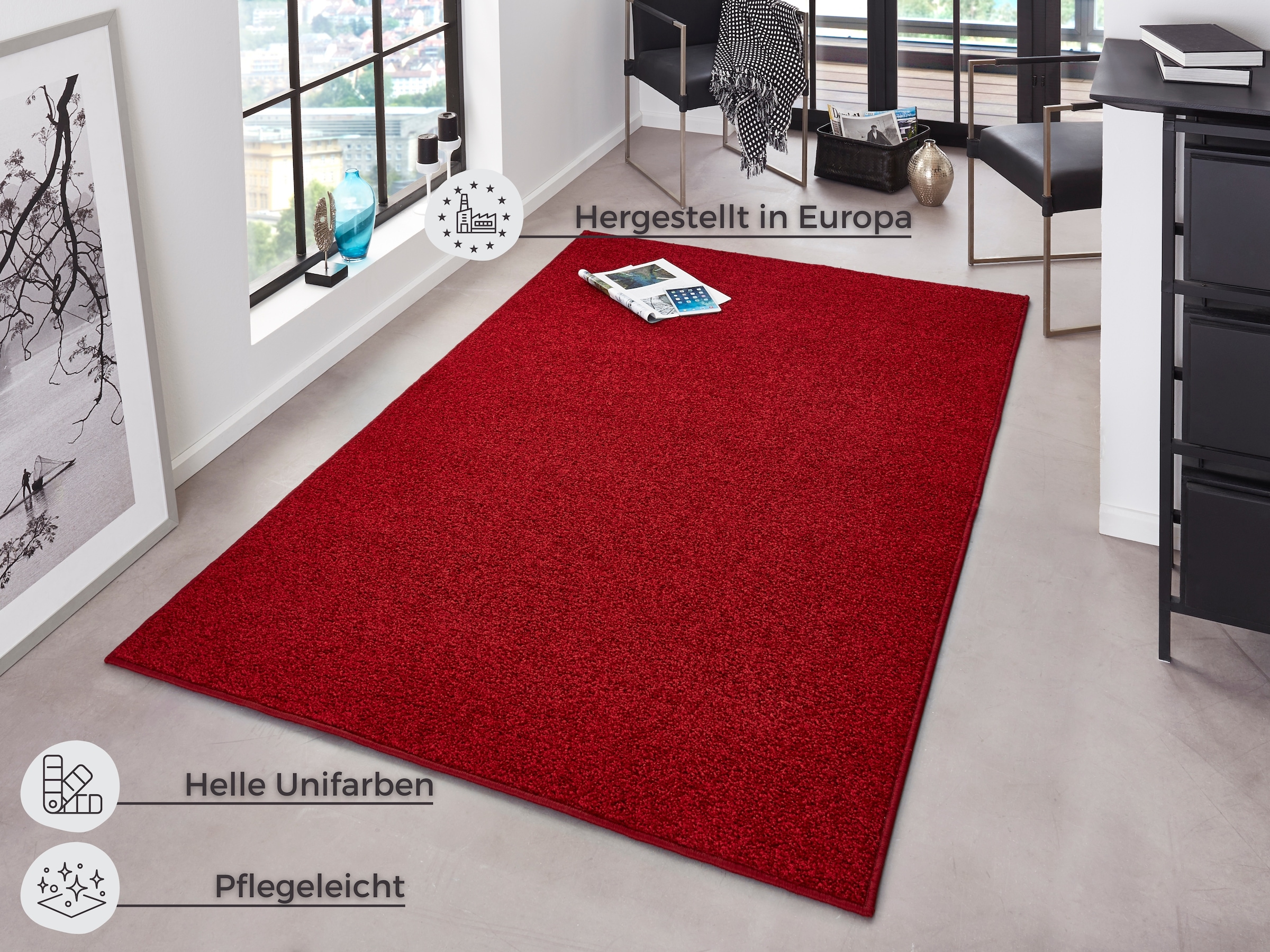 HANSE Home Teppich »Pure 100  Kurzflor« rechteckig 13 mm Höhe Kurzflor, uni, umkettelt, Läufer, Wohnzimmer, Kinderzimmer, Flur