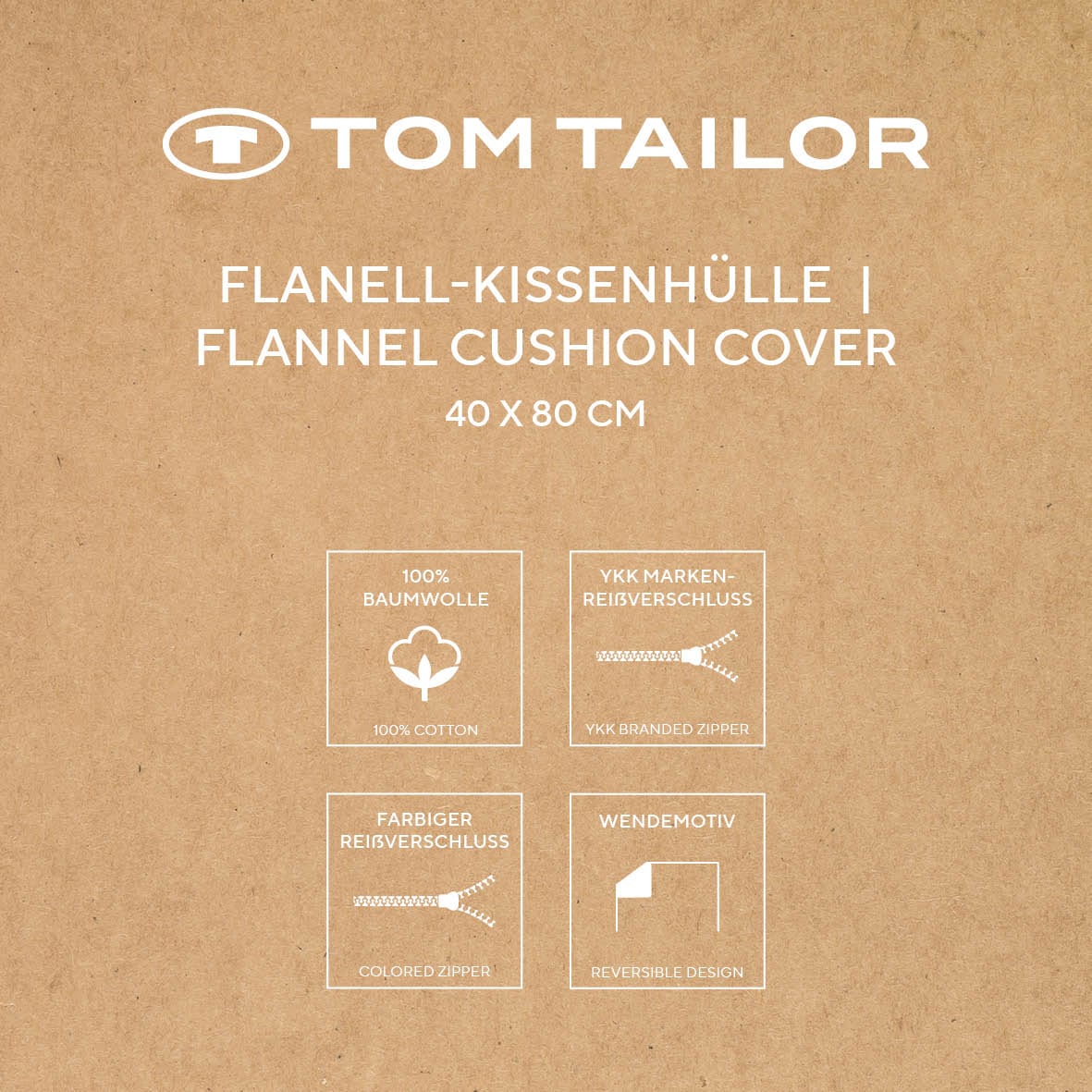 TOM TAILOR HOME Kissenhülle »new bedroom, LARGE CHECK, 40x40cm oder 40x80cm«, (1 St.), mit farbigem Markenreißverschluss