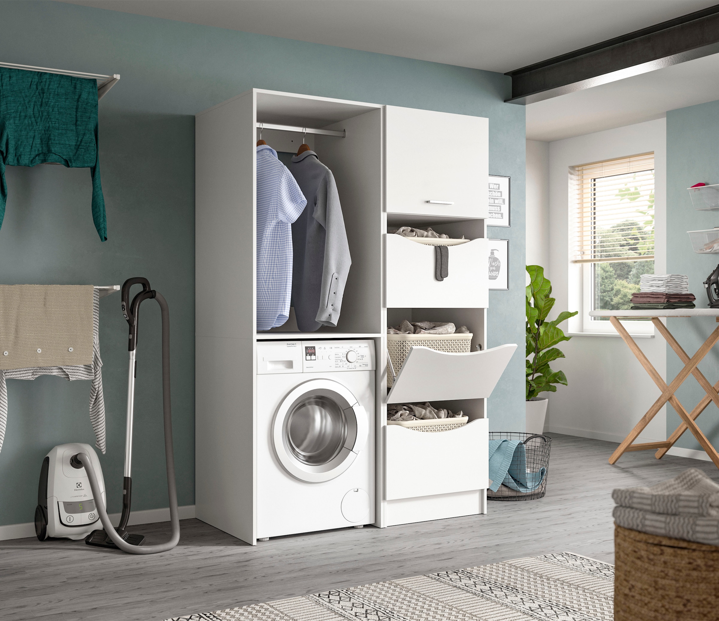 welltime Wäscheschrank »FALAS,  Höhe 195 cm, 4 Klappen, Wäscheorganizer« in verschiedenen Farben erhältlich, 1 Stk. tlg. Universalschrank, Mehrzweckschrank, Badezimmer, Hauswirtschaftsschrank
